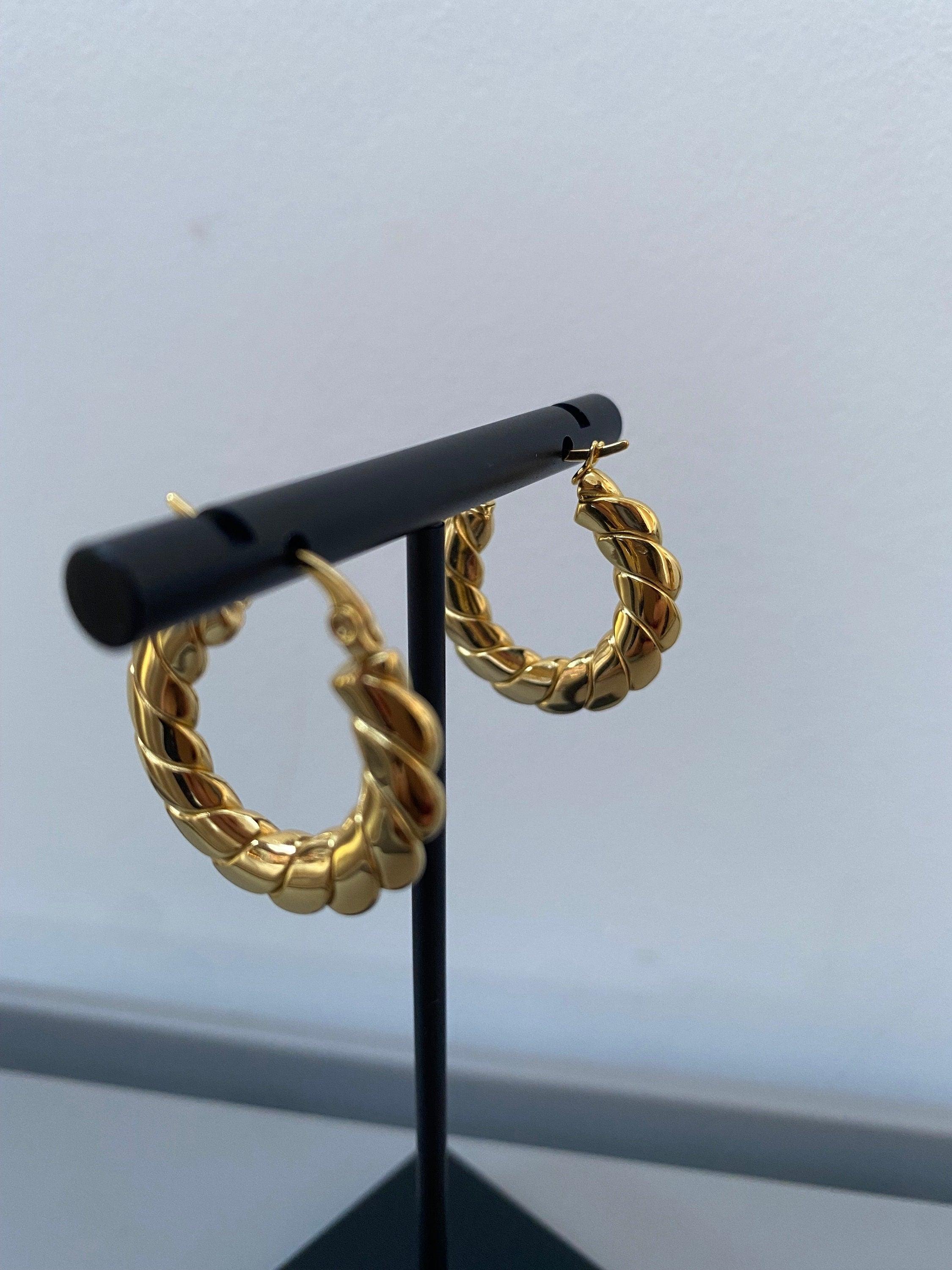 Big Circle High Polished Twisted Earrings, 18K Gold Twisted Hoop Earrings for Her. 18K Gold Large Circle Hoop Earrings
