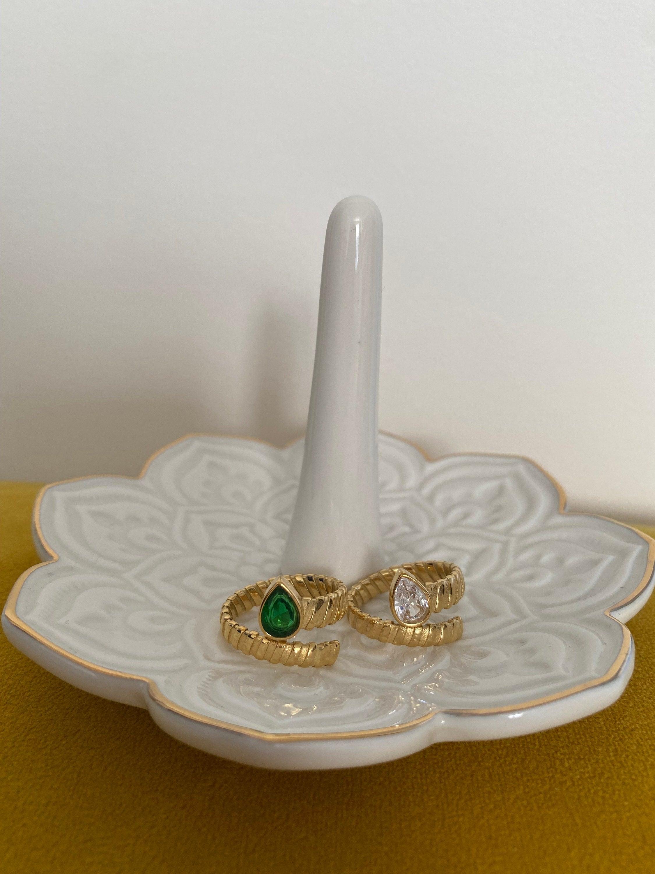 Small Tiny Teardrop Green Zircon Rings for Women, Cubic Adjusted Statement layer Rings, Spiral Twisted White Zircon Open Rings, 18K Gold