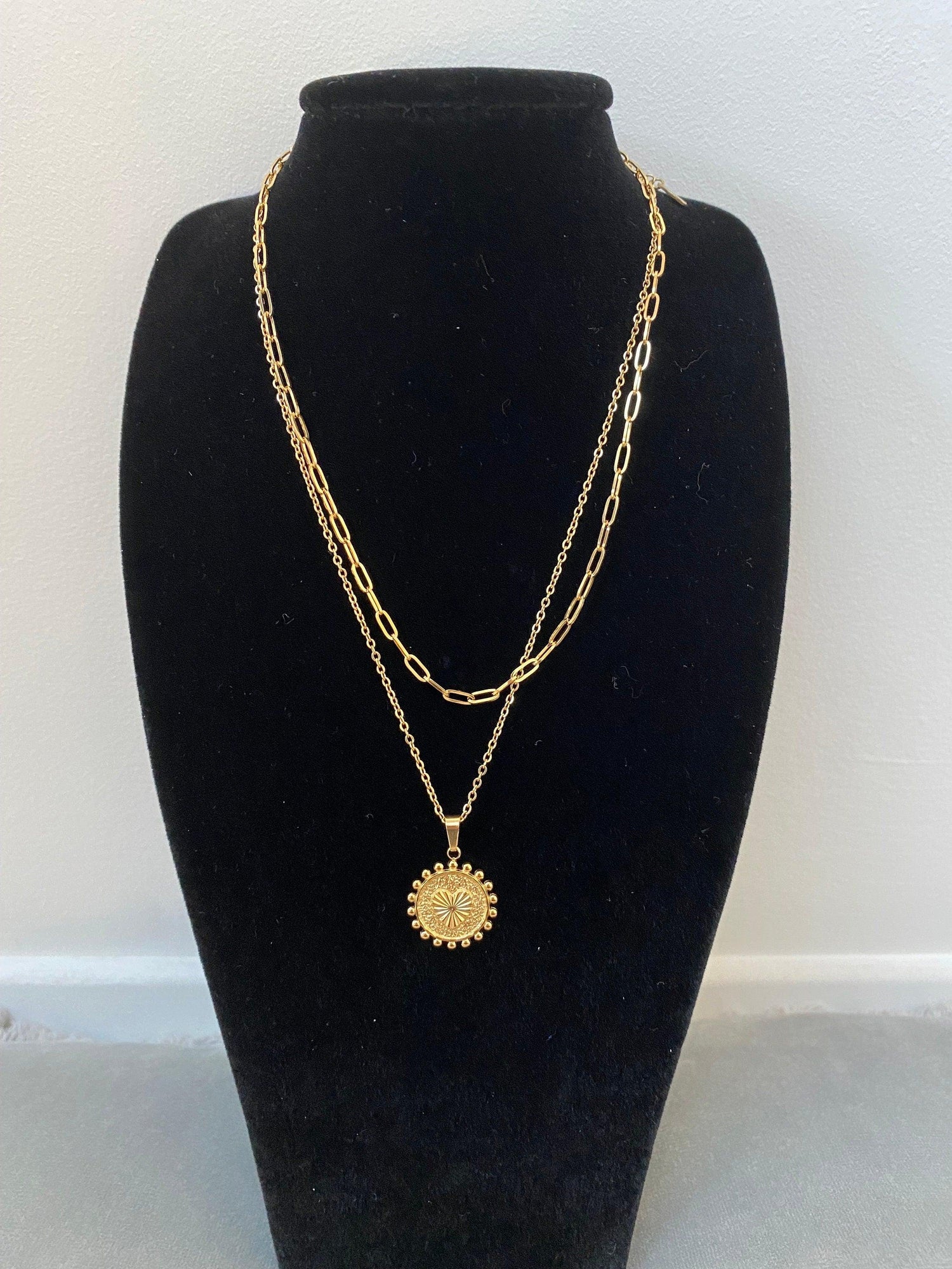 Two Layered Symbol A Coin Necklace for Her , Gold Initial A Coin Pendant Necklace, Letter A initial Coin Shape Necklace, 18K gold,