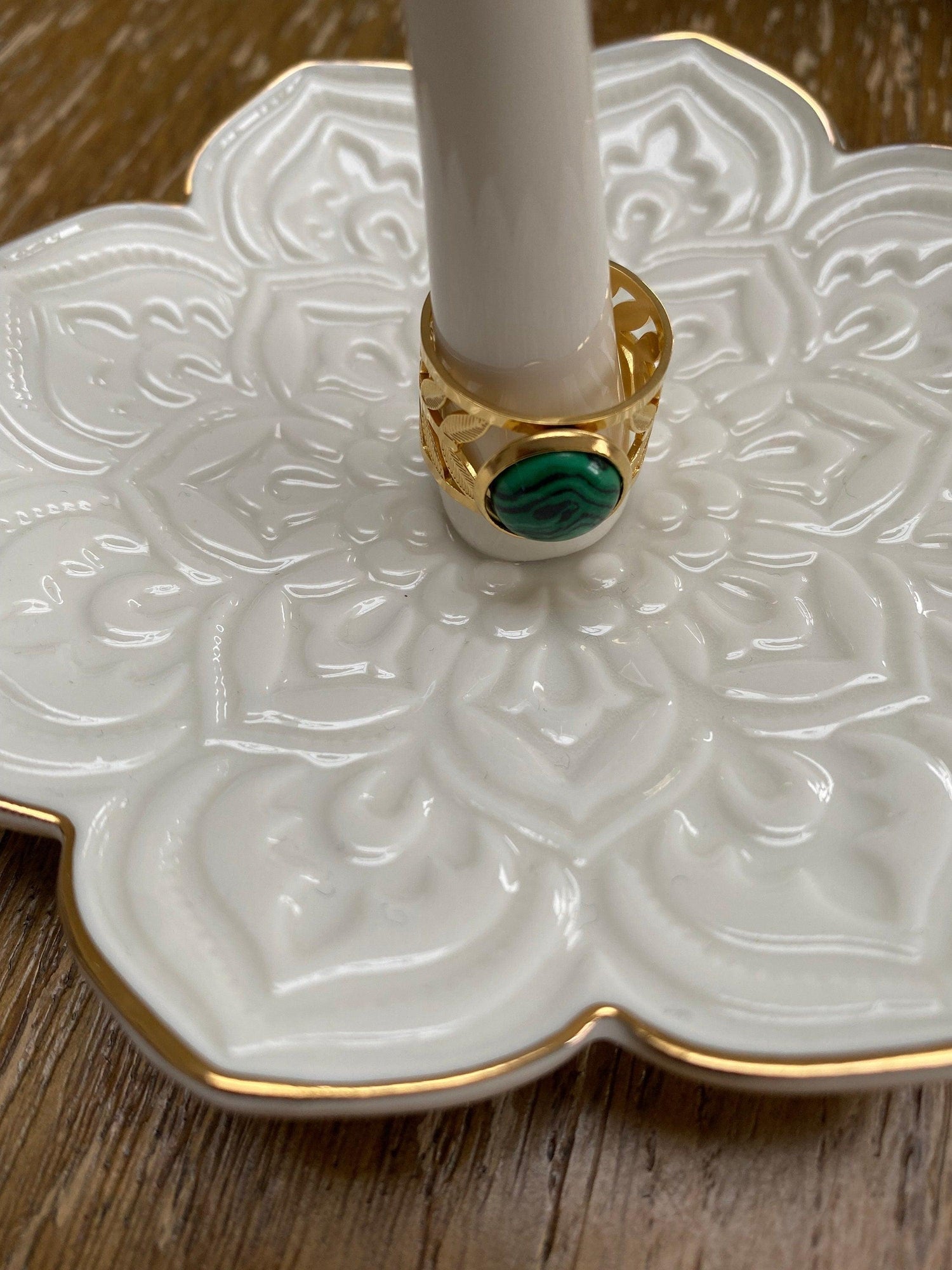 Rare Design Dome Round Turquoise Hollowed Leaf Rings for Her in 14k Gold