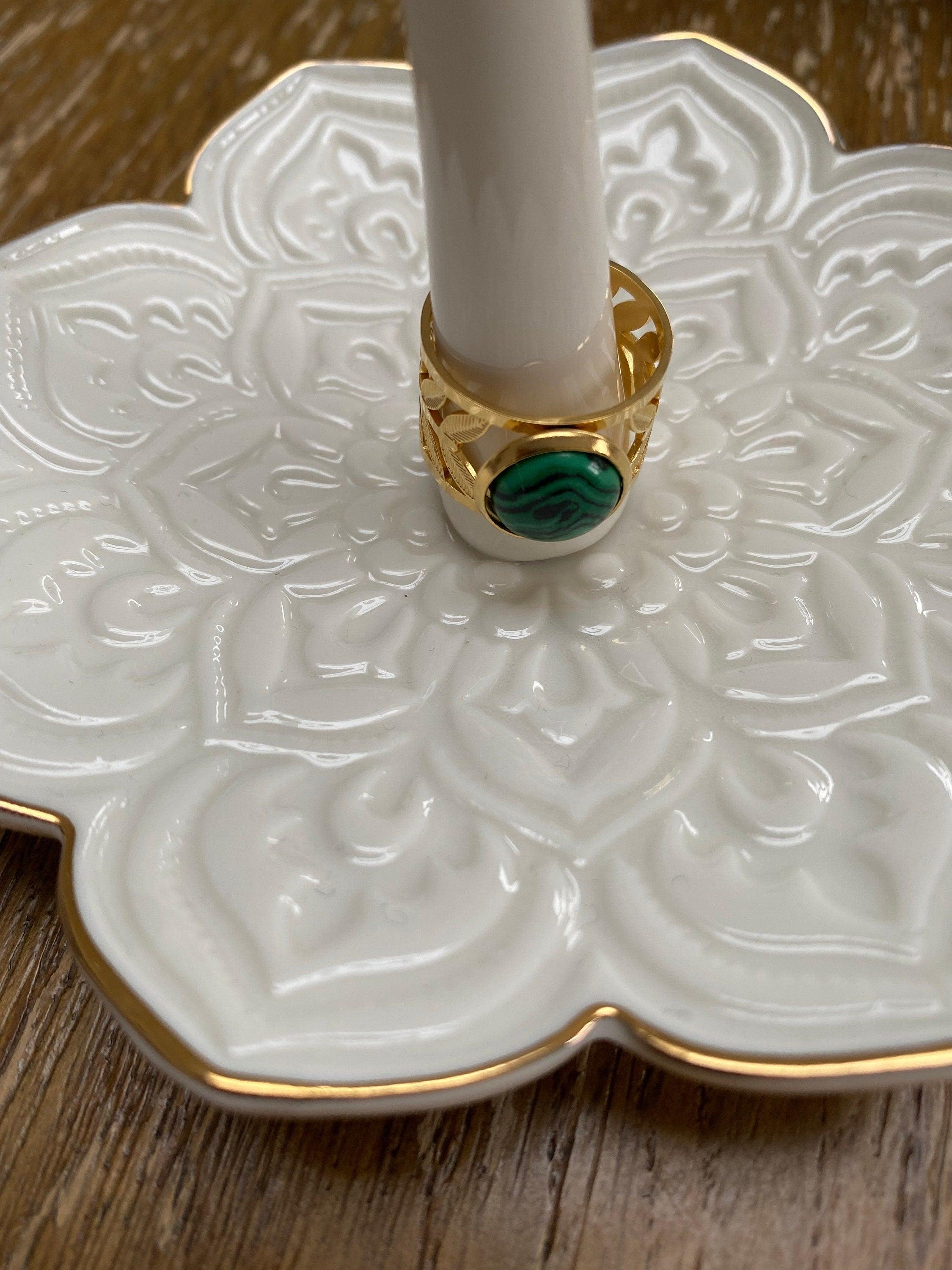 Rare Design Dome Round Turquoise Hollowed Leaf Rings for Her in 14k Gold