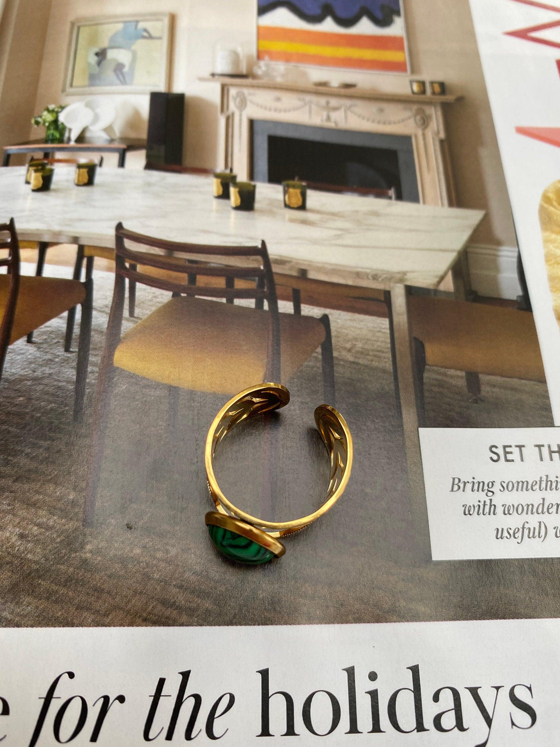 Rare Design Dome Round Turquoise Hollowed Leaf Rings for Her in 14k Gold