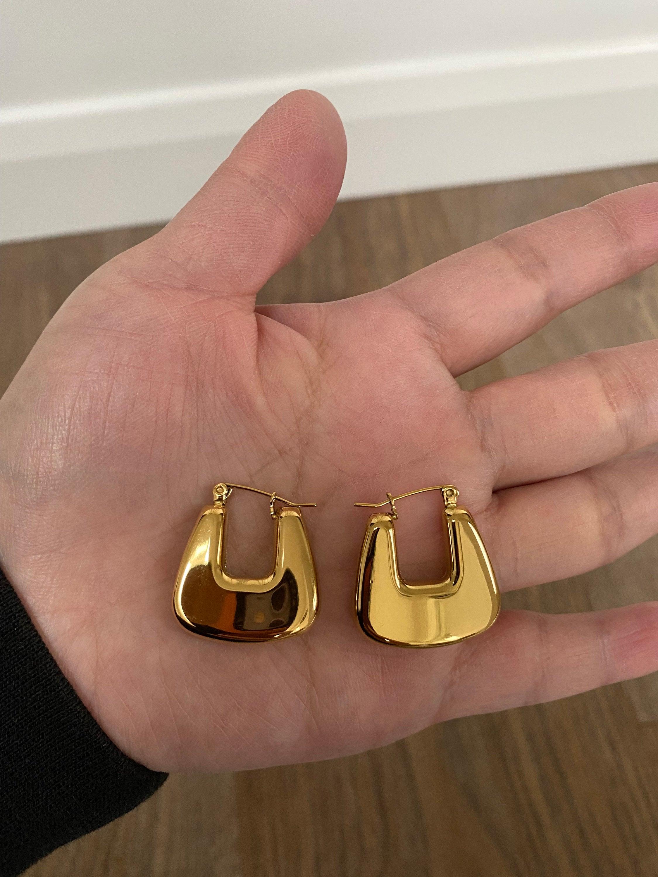 Bright Shinning 18K Gold U shape Earrings, V shape Golden Earrings for Her, Stainless Steel