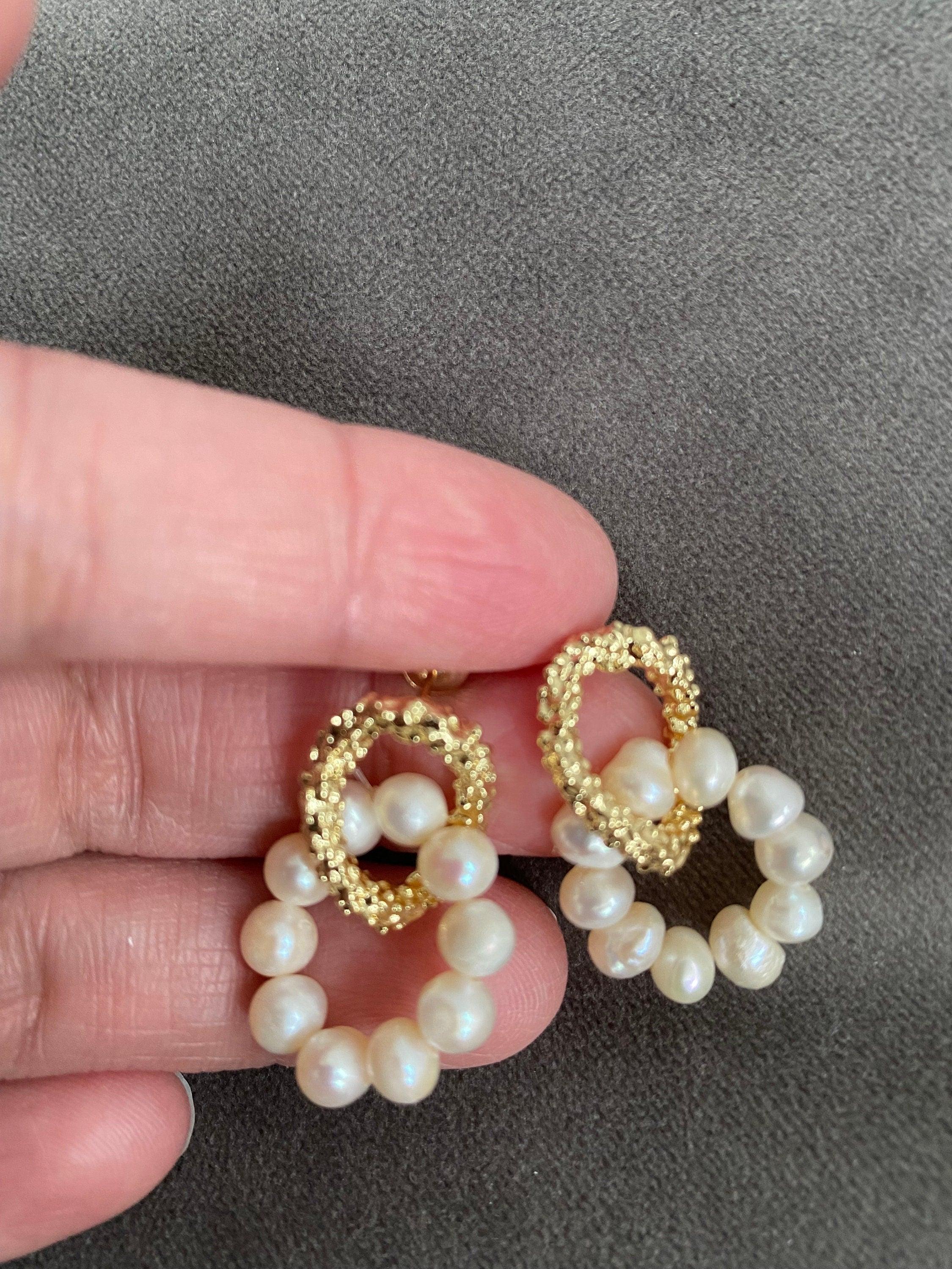 Charming 18K Gold Mini Pearl Hoop Dangle Earrings for Women