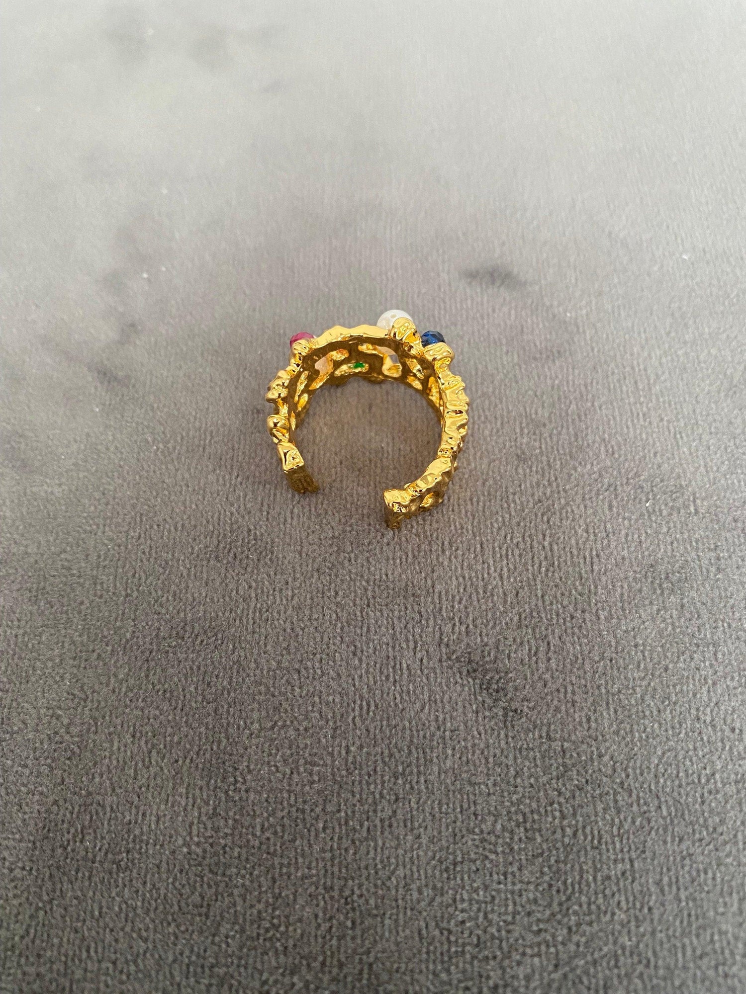 18k Gold Hammered Zircon Stone & Freshwater Pearl Cocktail Ring for Women