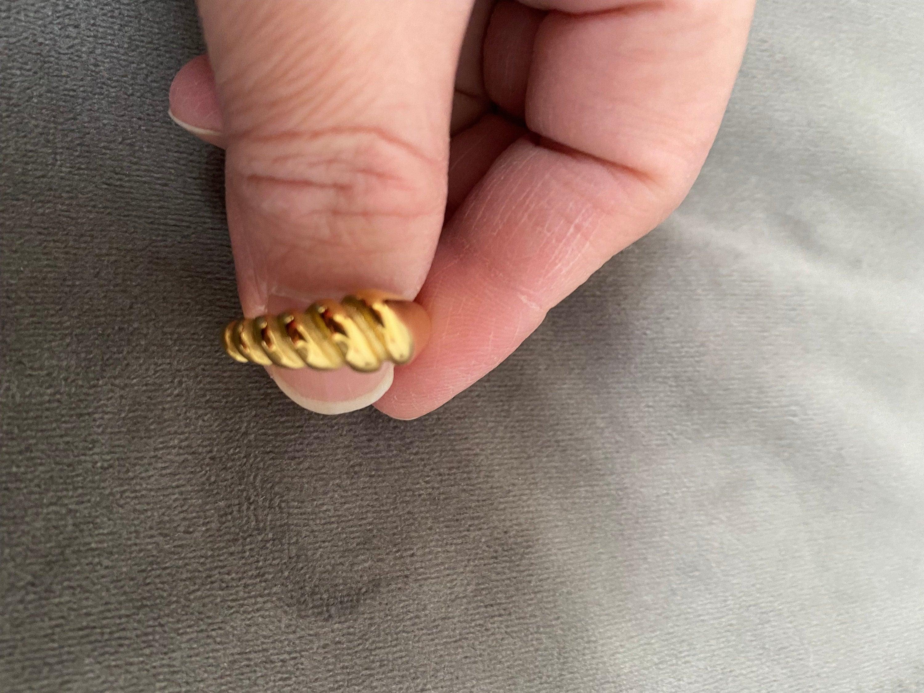 18K Gold Dome Croissant Ring, Gold Twisted Screw Ring for Her, Chunky Rope Minimalist Ring, Statement Ring, Stainless Steel