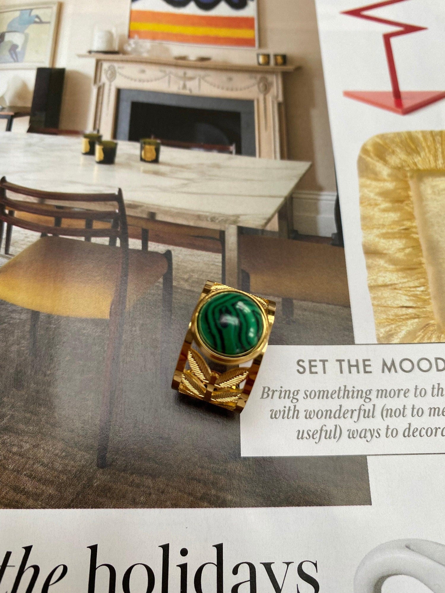Rare Design Dome Round Turquoise Hollowed Leaf Rings for Her in 14k Gold