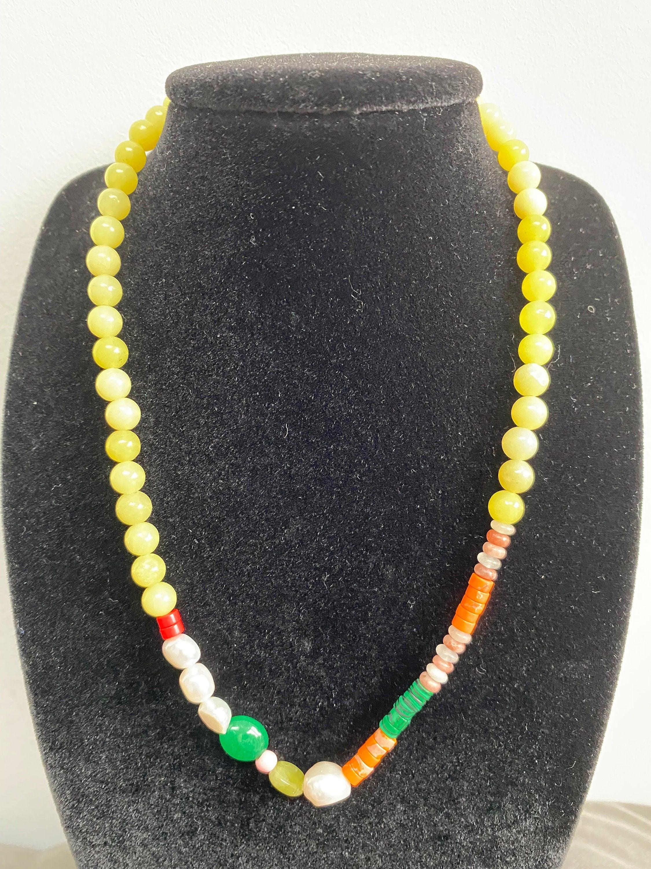 Beach Choker Pearl Necklace, Bohemia Style Freedom Beaded Gemstone for Her, Bright Multicolour Beaded Necklace, Pearl Choker Necklace