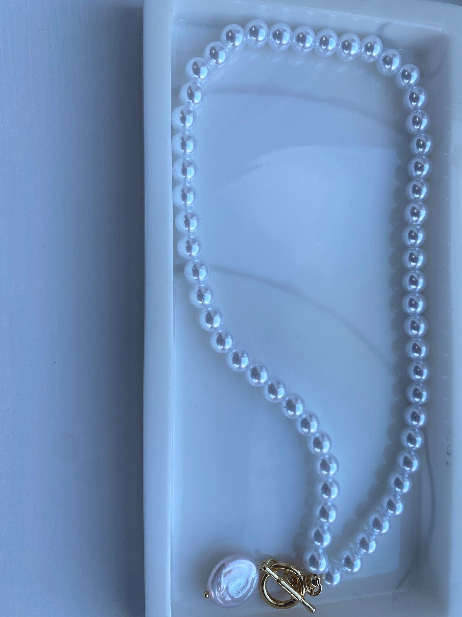Double Layered Baroque Pearl Necklace with 18k Gold Coin Pendant