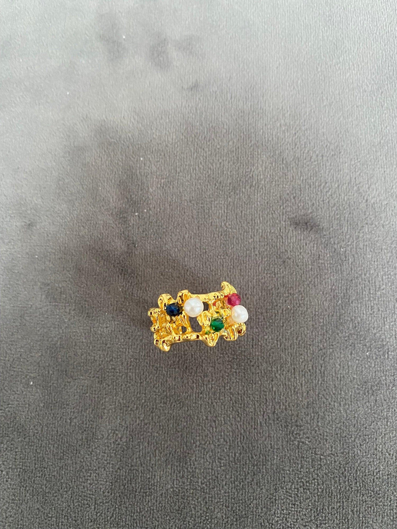 18k Gold Hammered Zircon Stone & Freshwater Pearl Cocktail Ring for Women