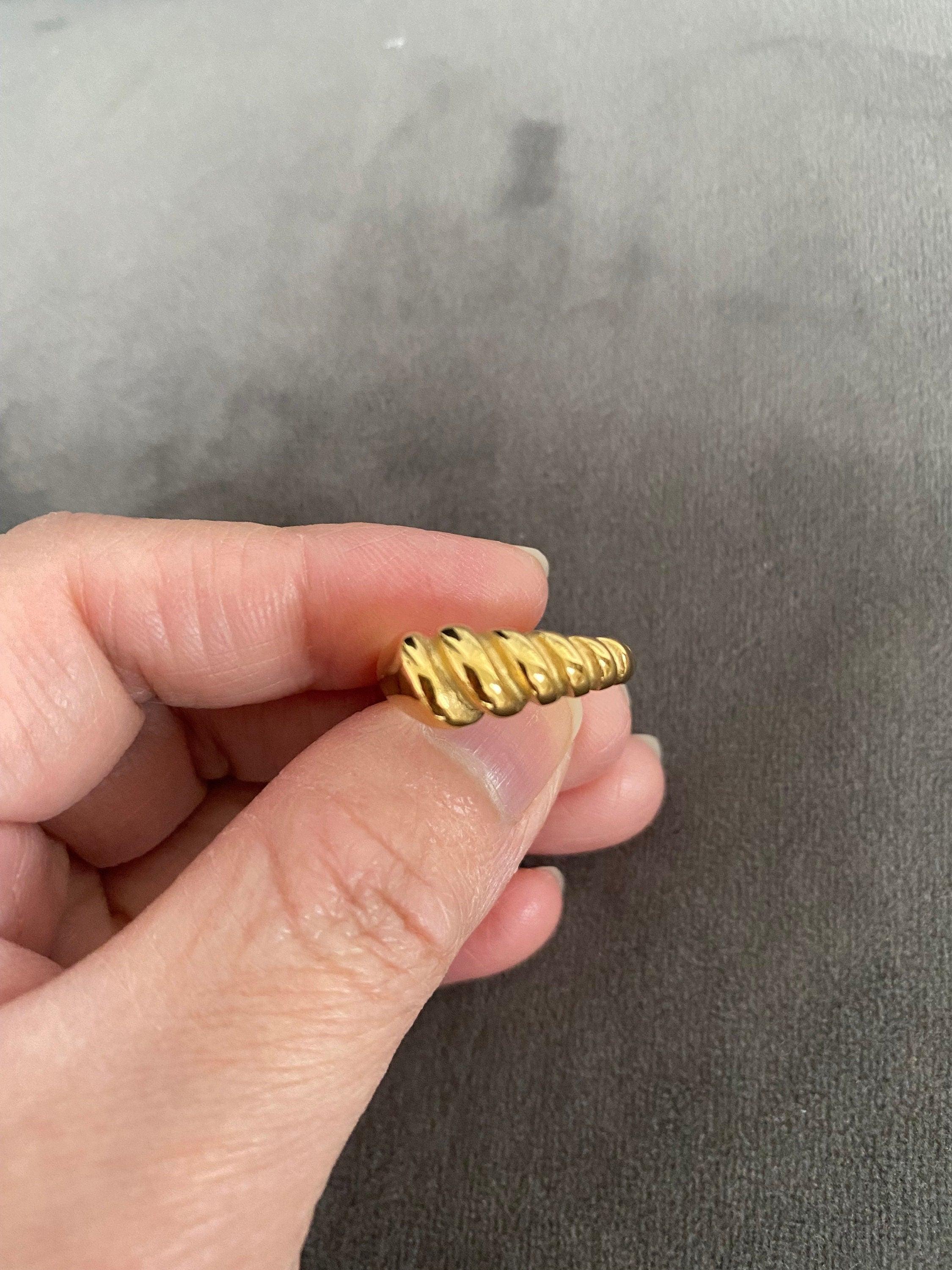 18K Gold Dome Croissant Ring, Gold Twisted Screw Ring for Her, Chunky Rope Minimalist Ring, Statement Ring, Stainless Steel