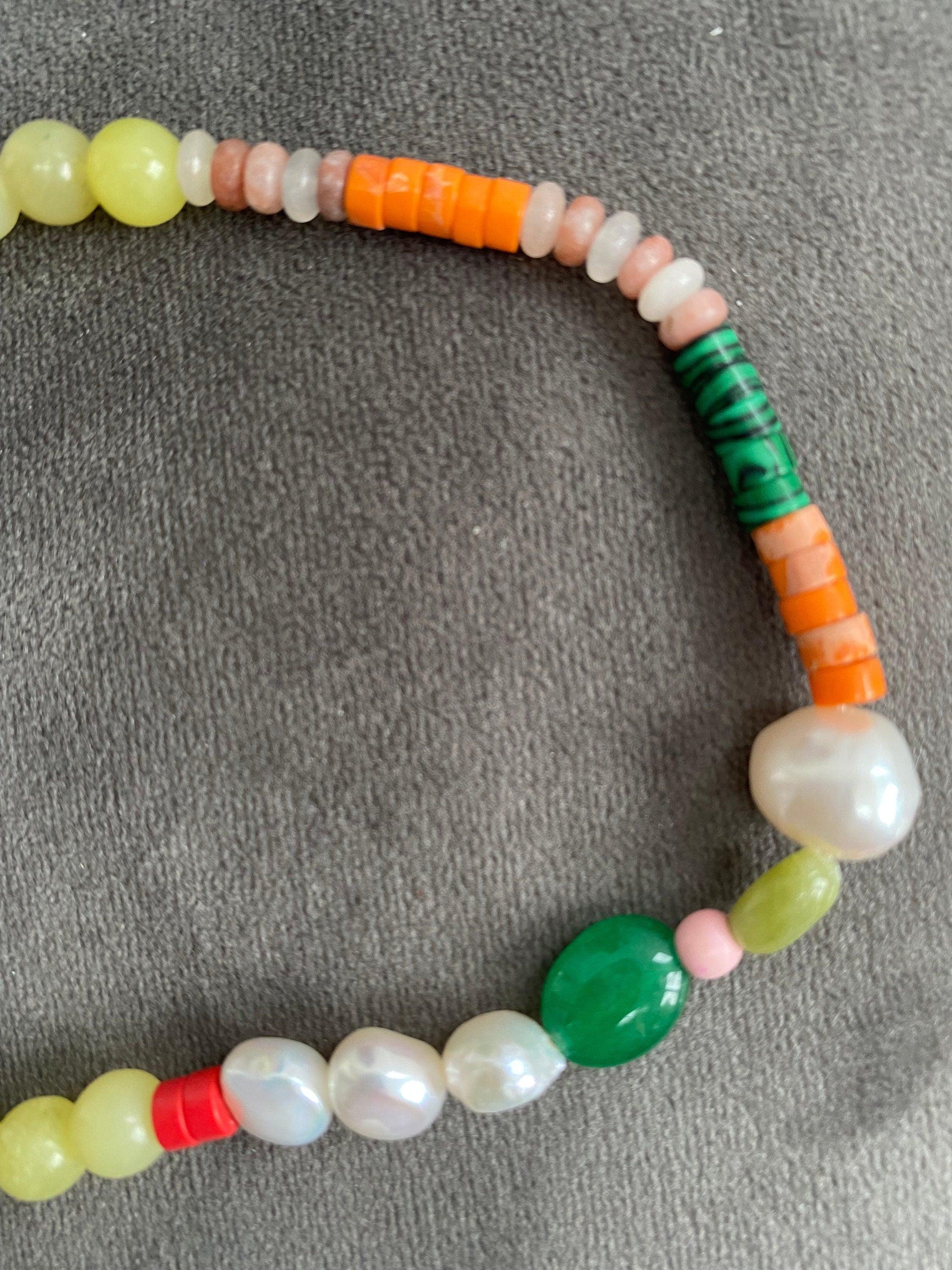 Beach Choker Pearl Necklace, Bohemia Style Freedom Beaded Gemstone for Her, Bright Multicolour Beaded Necklace, Pearl Choker Necklace