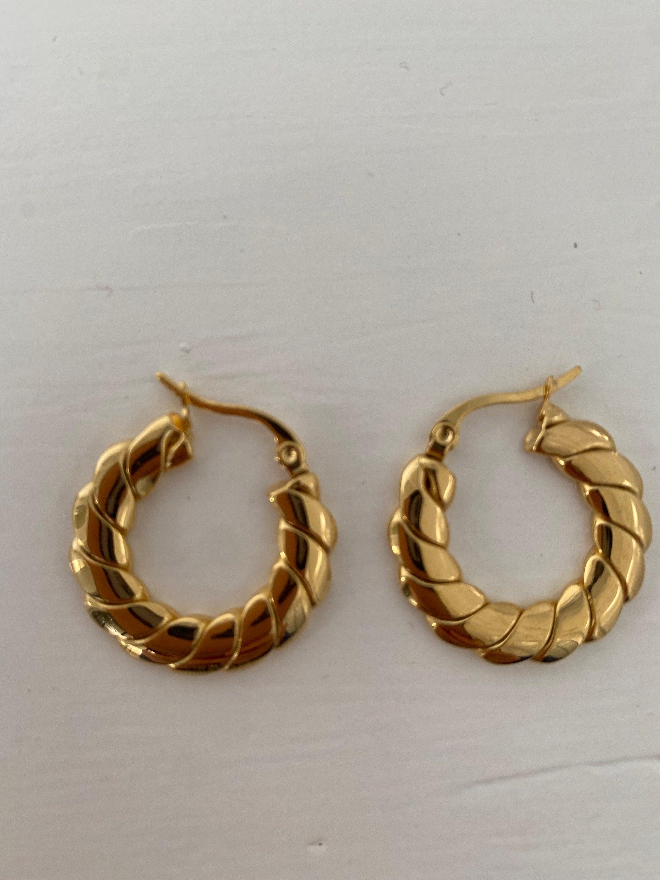 Big Circle High Polished Twisted Earrings, 18K Gold Hoop Earring for Her