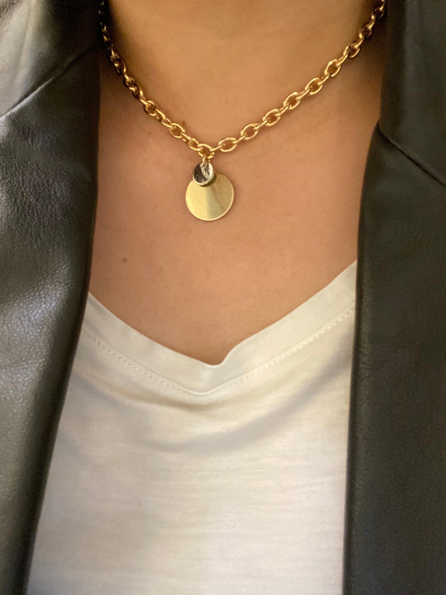 Double Layered Baroque Pearl Necklace with 18k Gold Coin Pendant