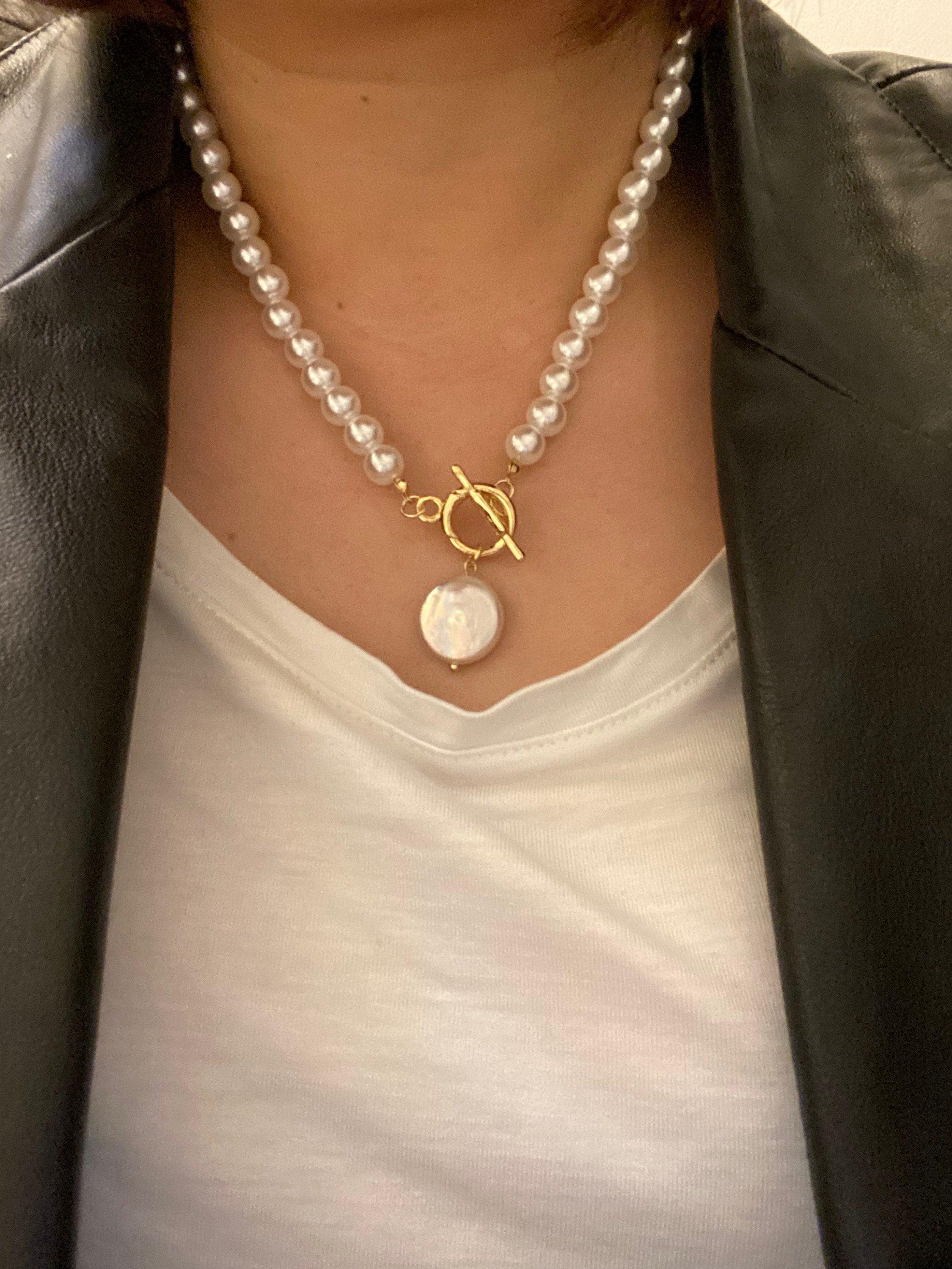Double Layered Baroque Pearl Necklace with 18k Gold Coin Pendant