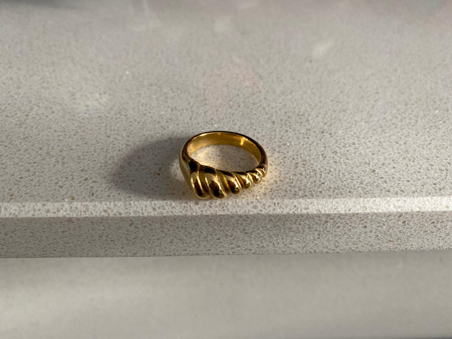 18K Gold Dome Croissant Ring, Gold Twisted Screw Ring for Her, Chunky Rope Minimalist Ring, Statement Ring, Stainless Steel