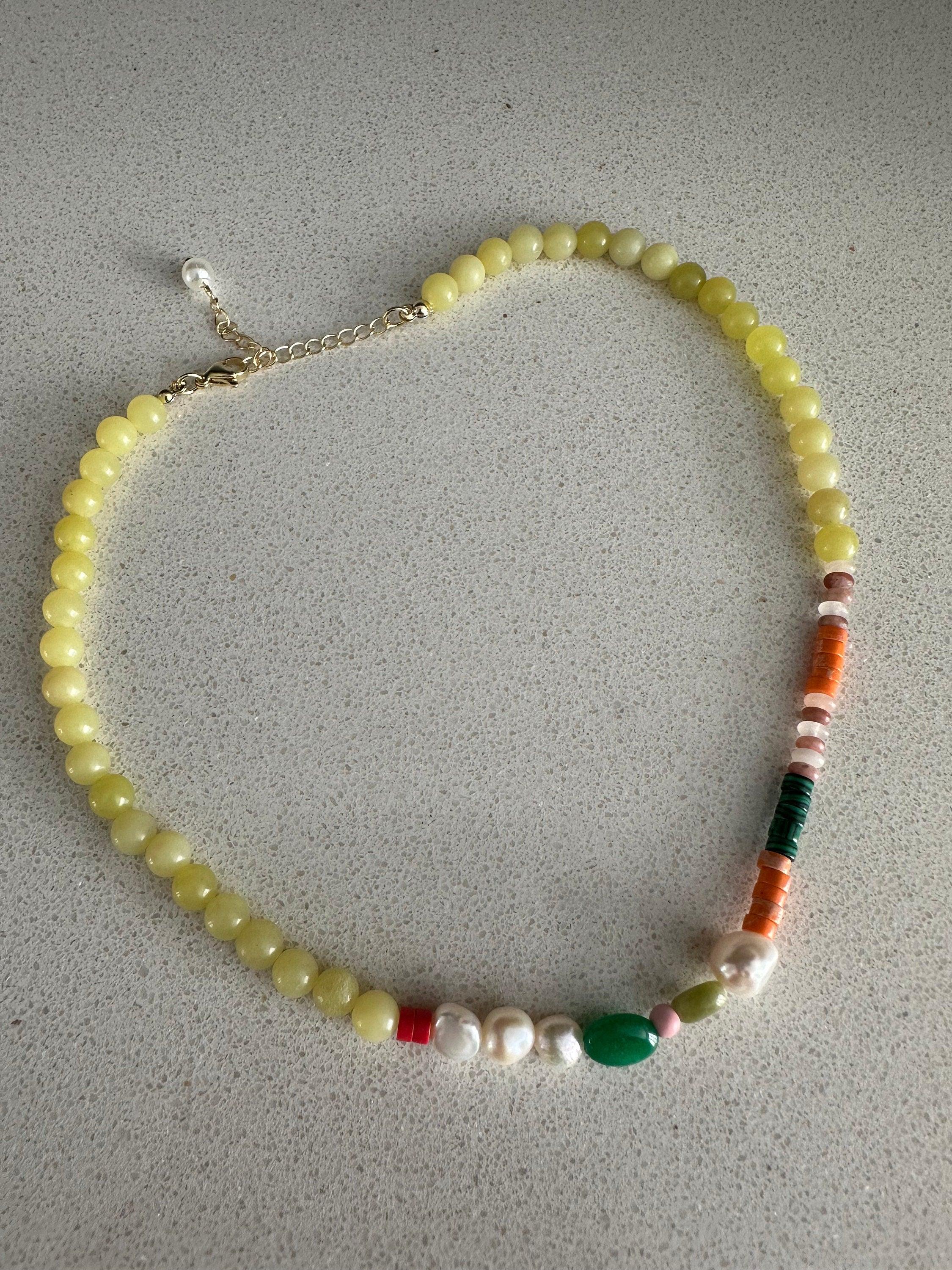 Beach Choker Pearl Necklace, Bohemia Style Freedom Beaded Gemstone for Her, Bright Multicolour Beaded Necklace, Pearl Choker Necklace