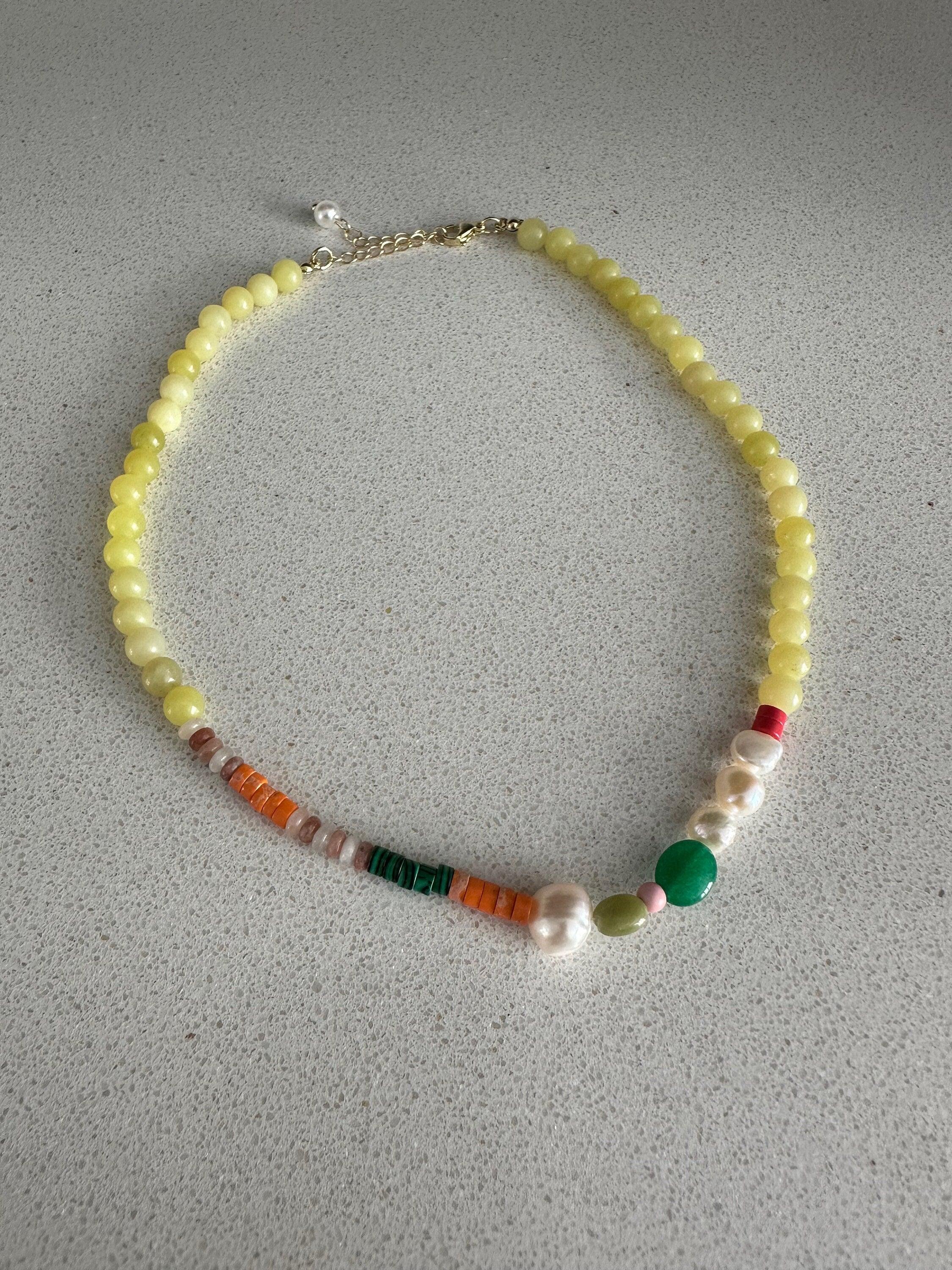 Multicolour Beach Choker Pearl Necklace, Bohemia Style Freedom Beaded Gemstone for Her, Multicolour Beaded Necklace