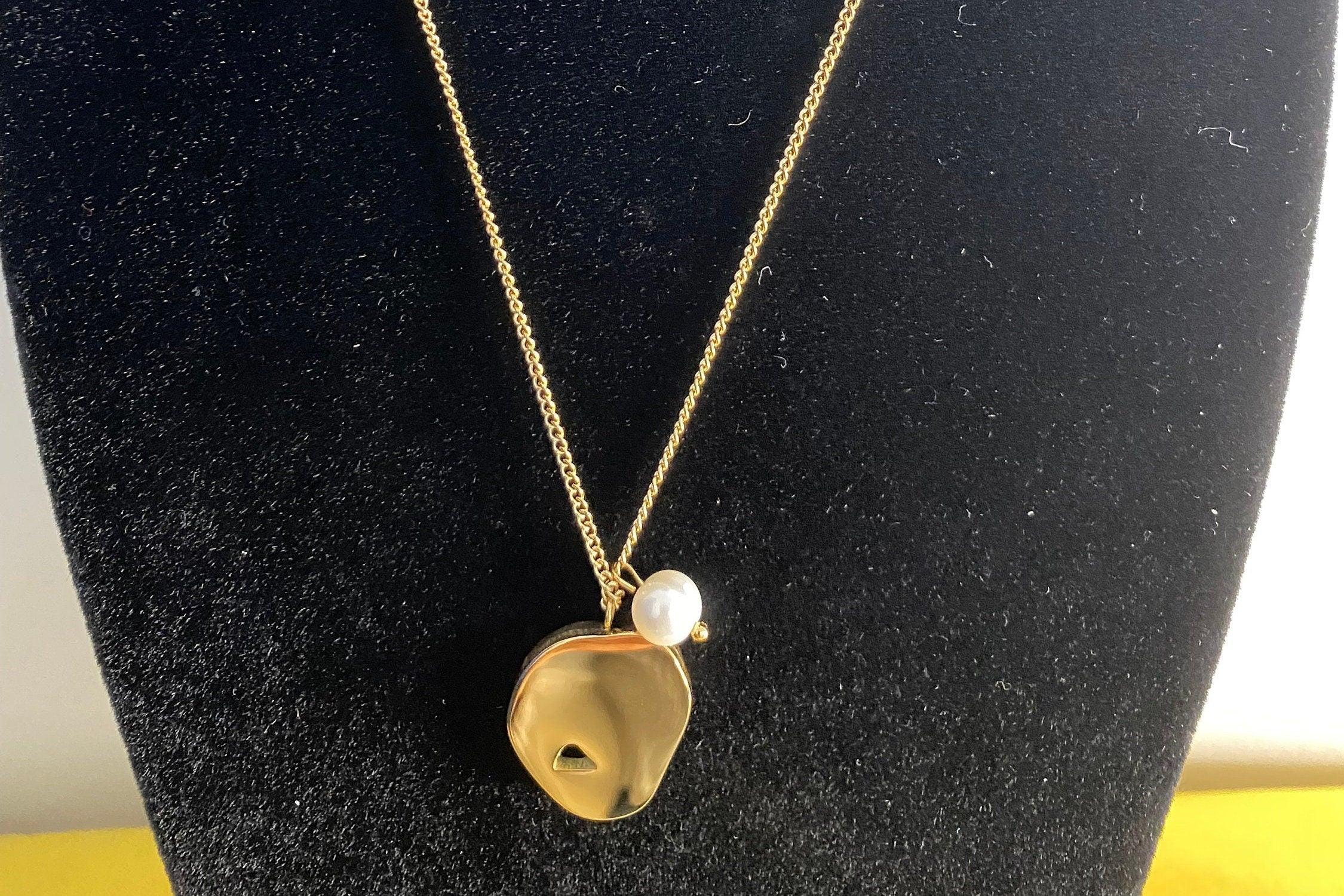 Ancient Greek Coin Pendant Pearl Necklace, Oval Coin Shape Pendant Pearl Charm Necklace, Iconic Curb Chain Necklace.