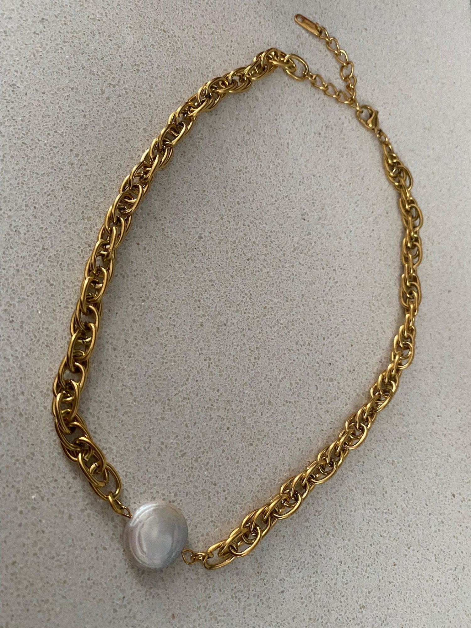 18k Gold Natural Pearl Coin Pendant Necklace, Vintage Style Choker, Gift for Her