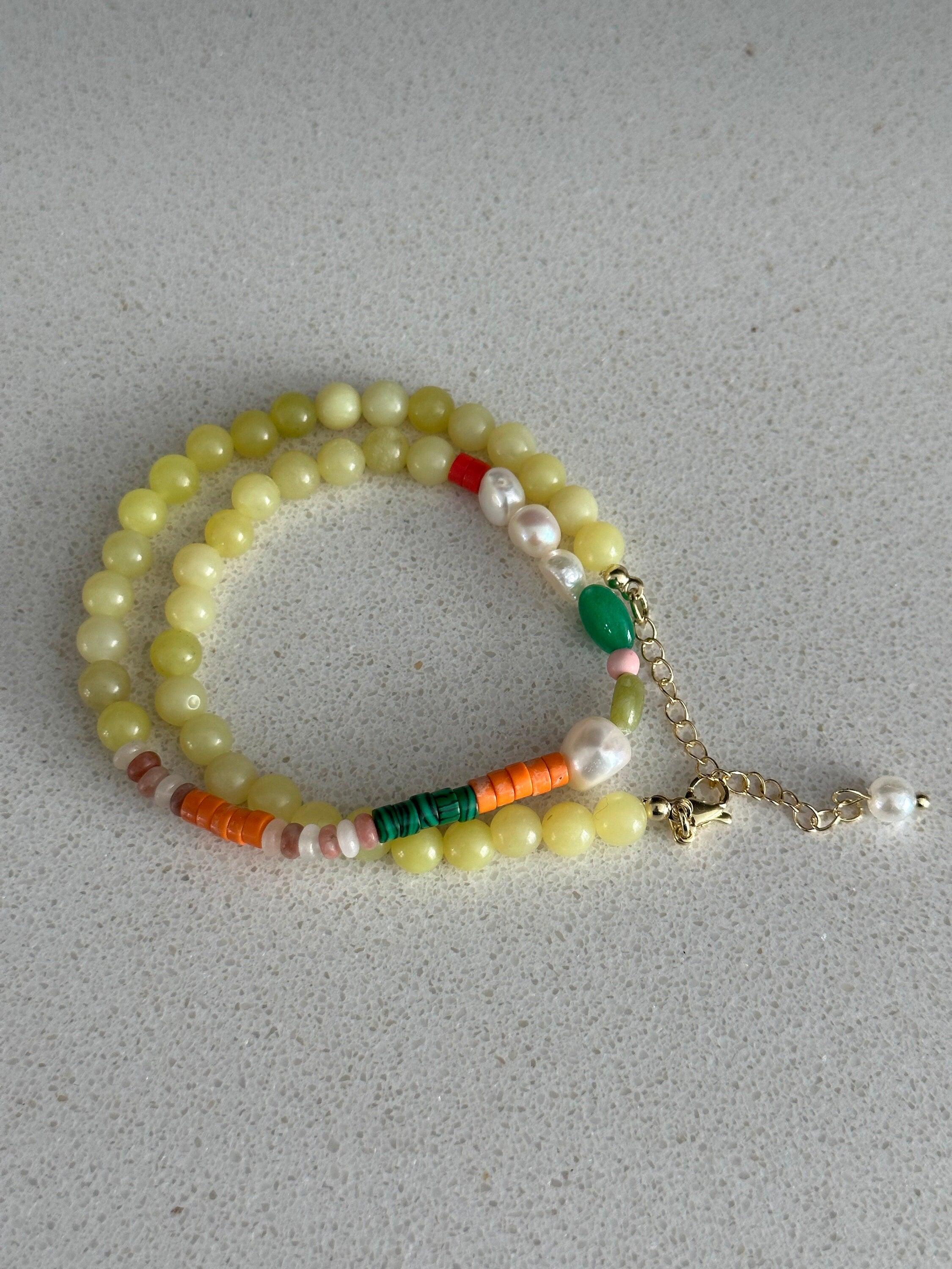Beach Choker Pearl Necklace, Bohemia Style Freedom Beaded Gemstone for Her, Bright Multicolour Beaded Necklace, Pearl Choker Necklace