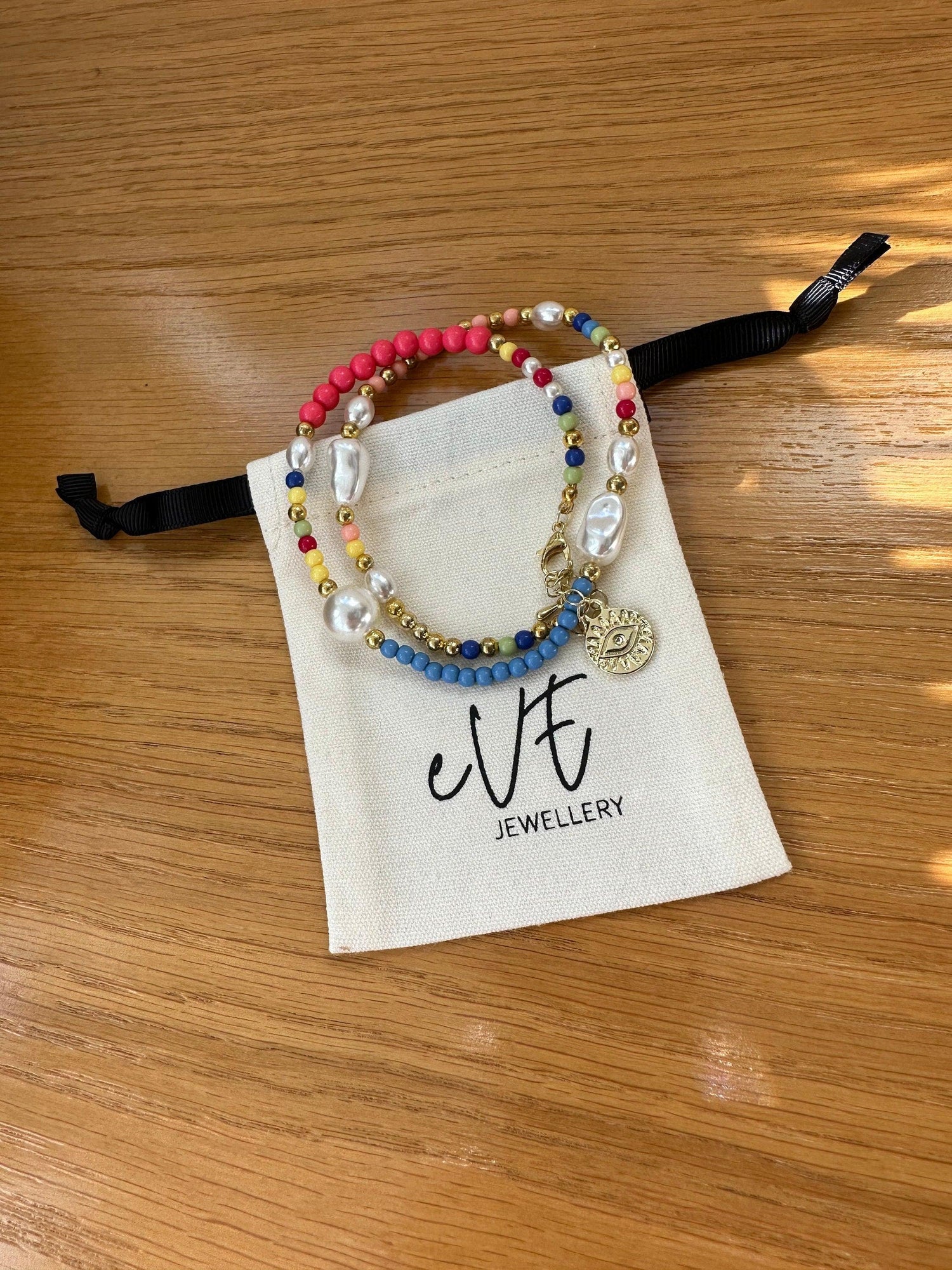 Colourful Summer Evil Eye Pearl Necklace with Multicolour Beaded Choker for Her