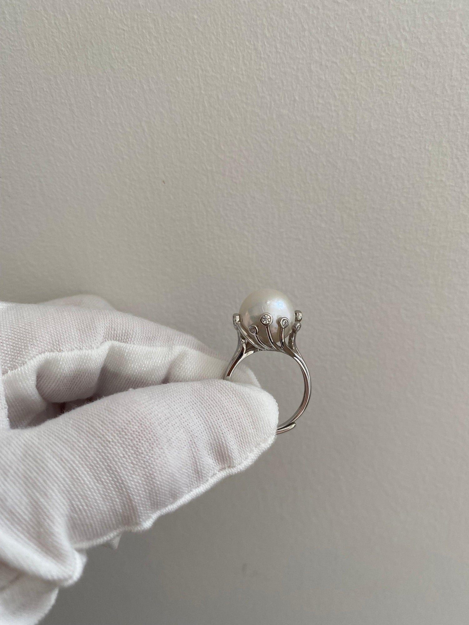 12mm Freshwater Giant Pearl Adjusted Statement Ring in Twisted Zircon Claws