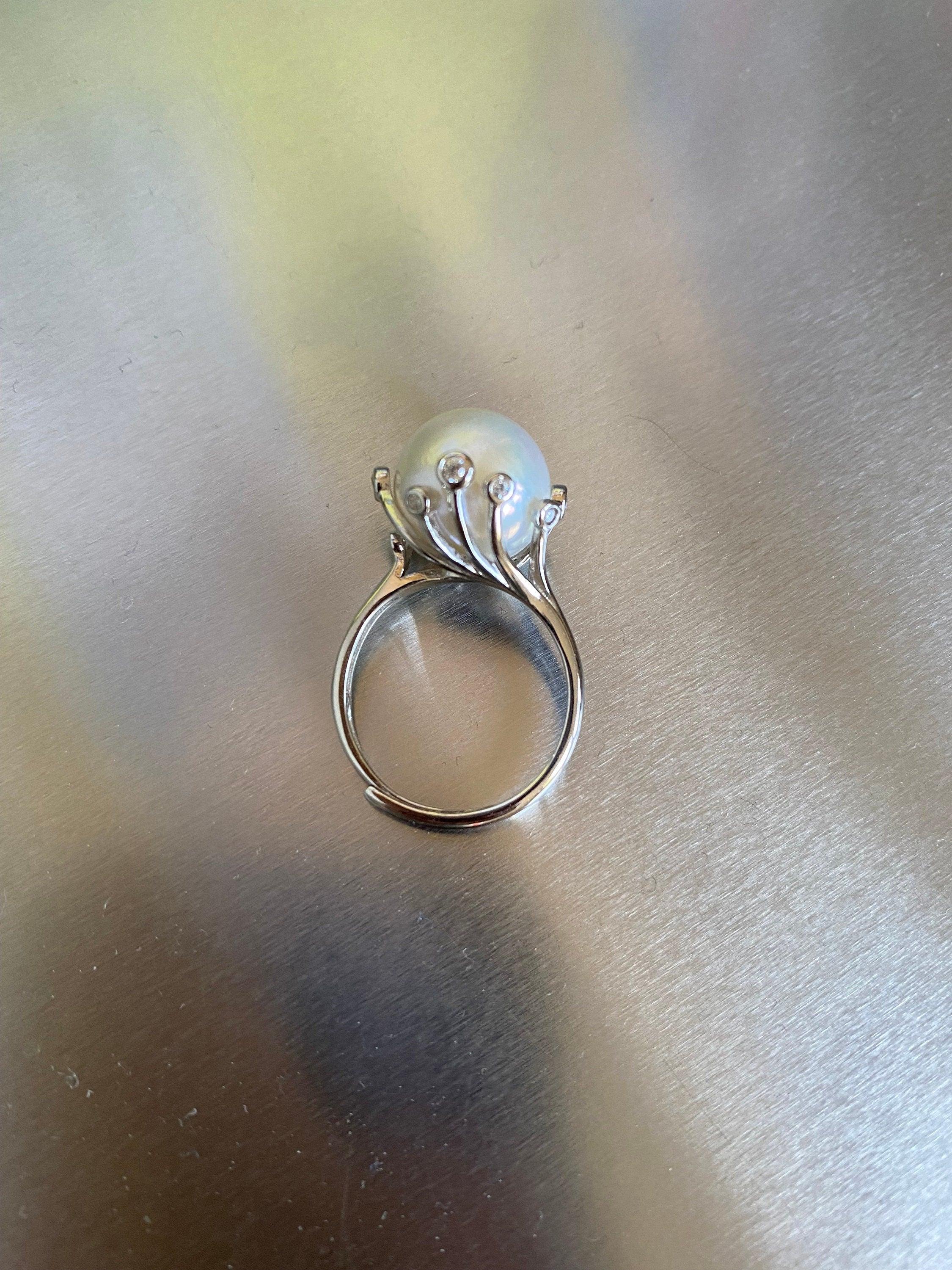 12mm Freshwater Giant Pearl Adjusted Statement Ring in Twisted Zircon Claws