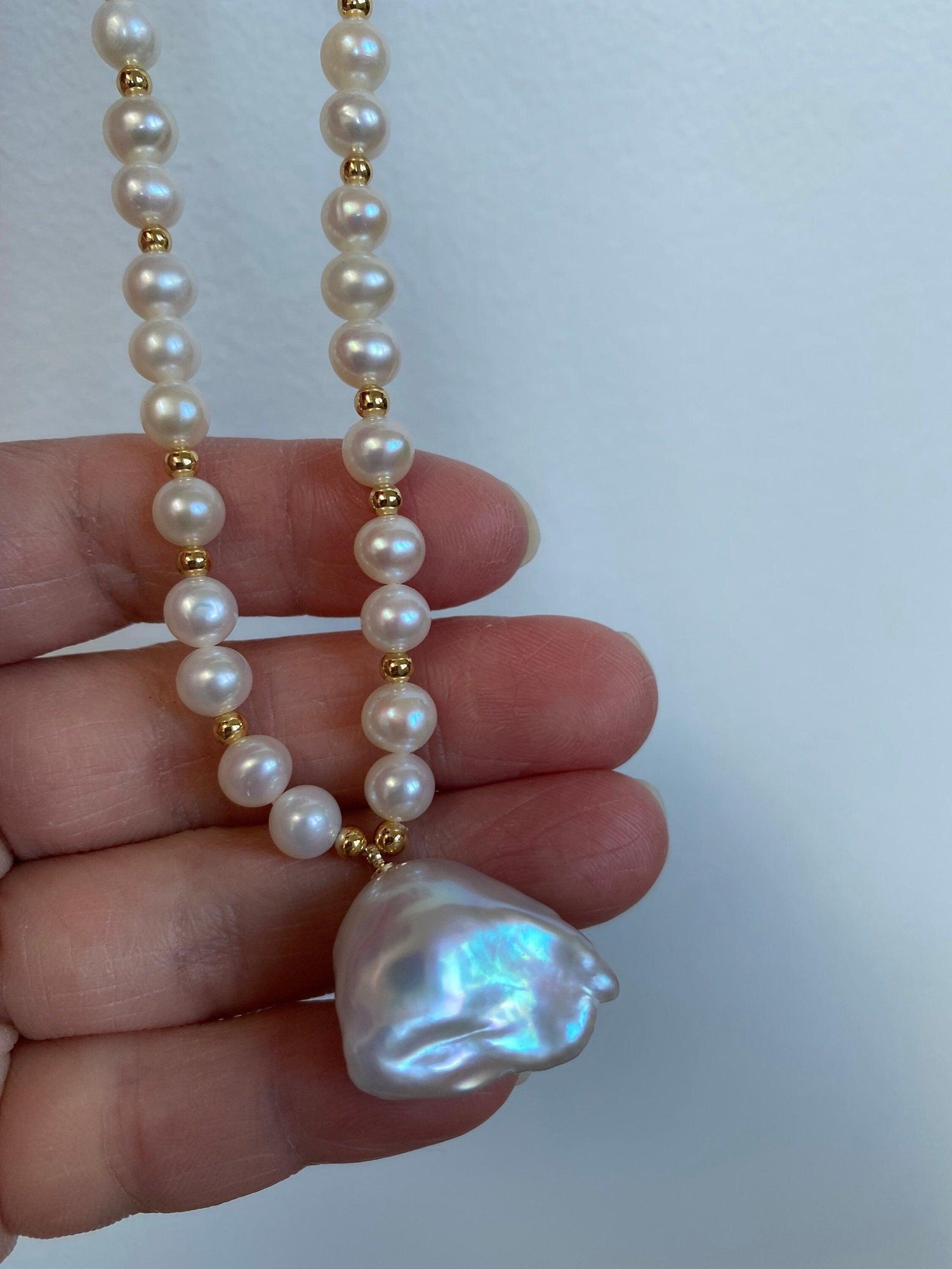 Fireball cultured Pearl Pendant Necklace, High Quality Baroque Pearl Necklace, Radiant Luster Big Baroque Pearl Necklace, Wedding Gift
