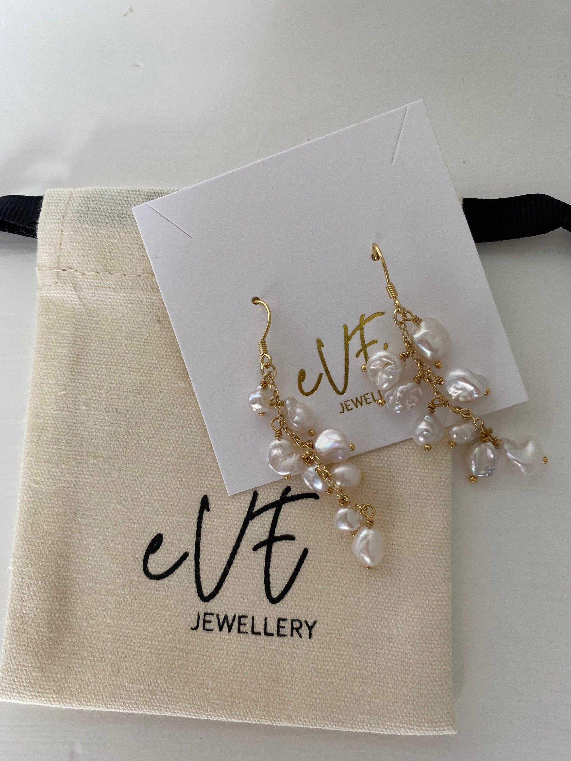 High Luster Keshi Pearl Tassel Earrings, Genuine Cornflakes Pearl Drop Earrings, Delicate for Her, Keshi Pearl Hoop Earrings 18K Gold Solid.