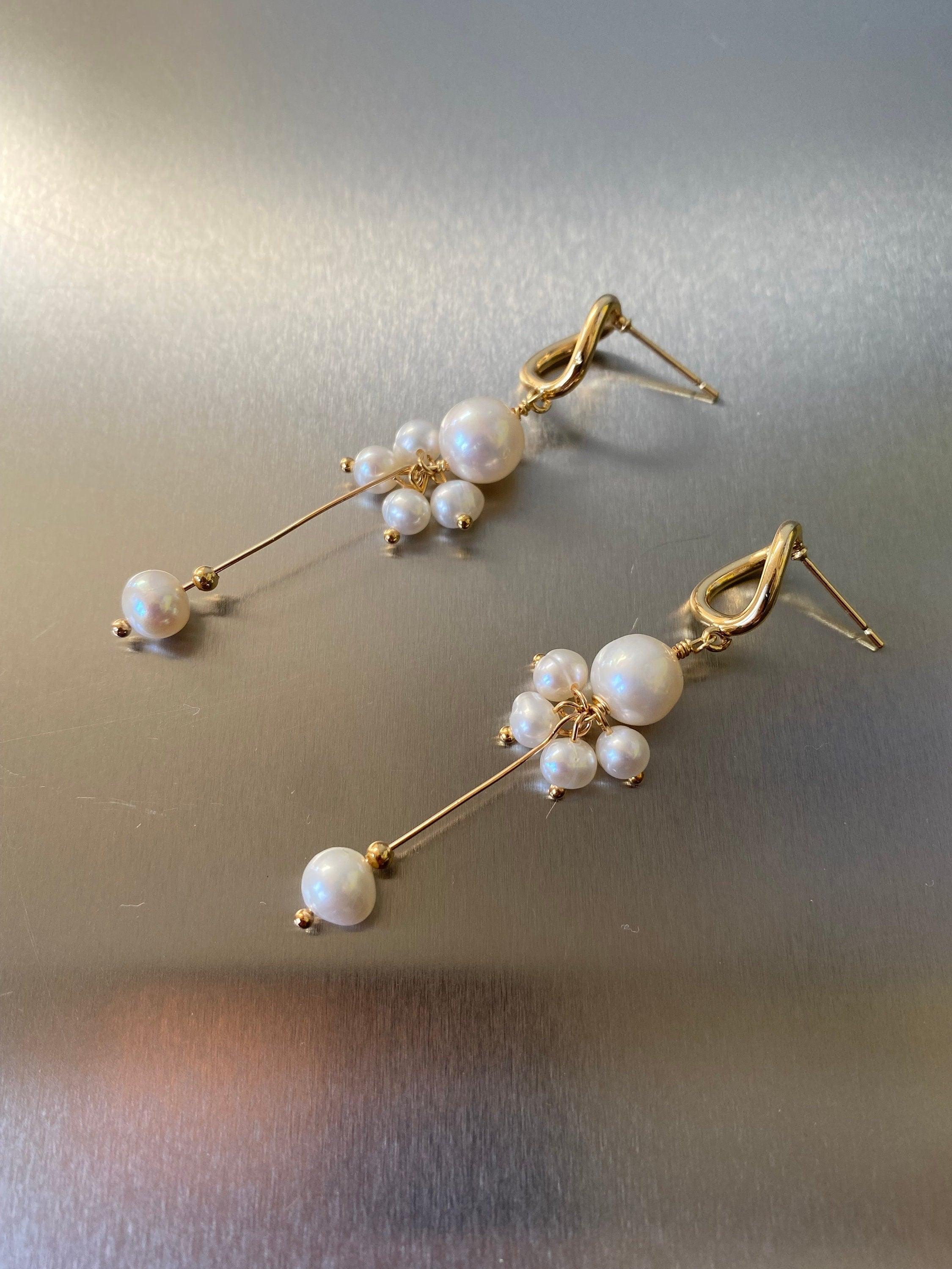 Elegant Long Tassel Style Hoop Earring, Genuine Freshwater Drop Earring, Delicate for Her, 14K Gold Solid. 925 Sterling Silver