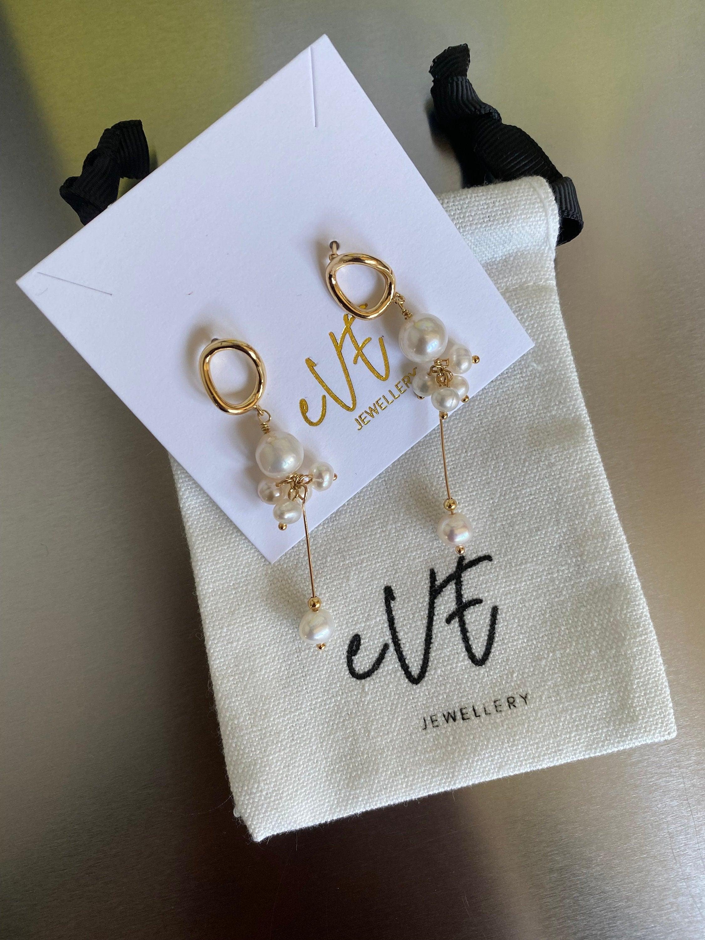 Elegant Long Tassel Style Hoop Earrings, Genuine Freshwater Pearl Drop Earrings, Delicate for Her, 14K Gold Solid. 925 Sterling Silver