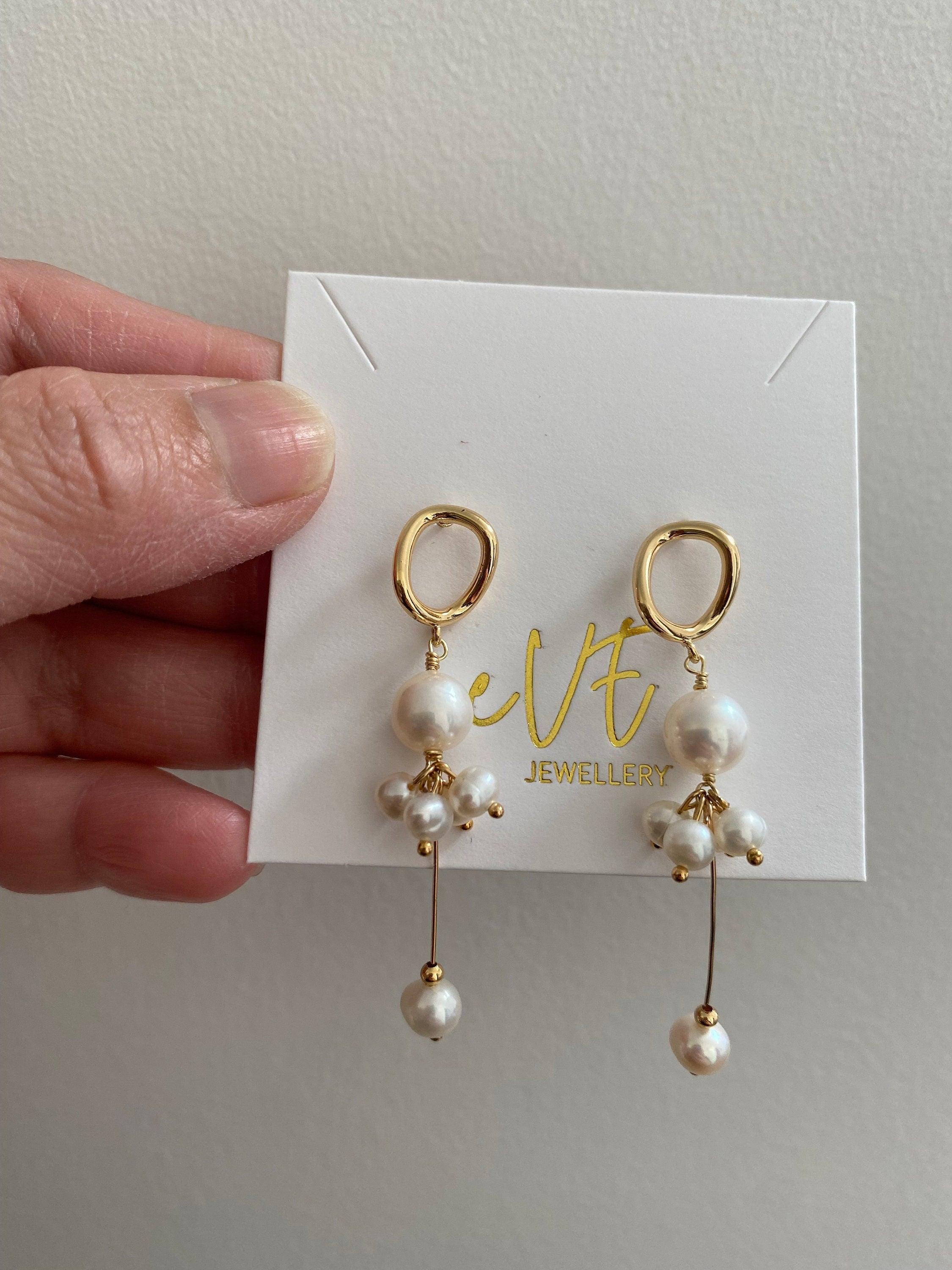 Elegant Long Tassel Style Hoop Earrings, Genuine Freshwater Pearl Drop Earrings, Delicate for Her, 14K Gold Solid. 925 Sterling Silver