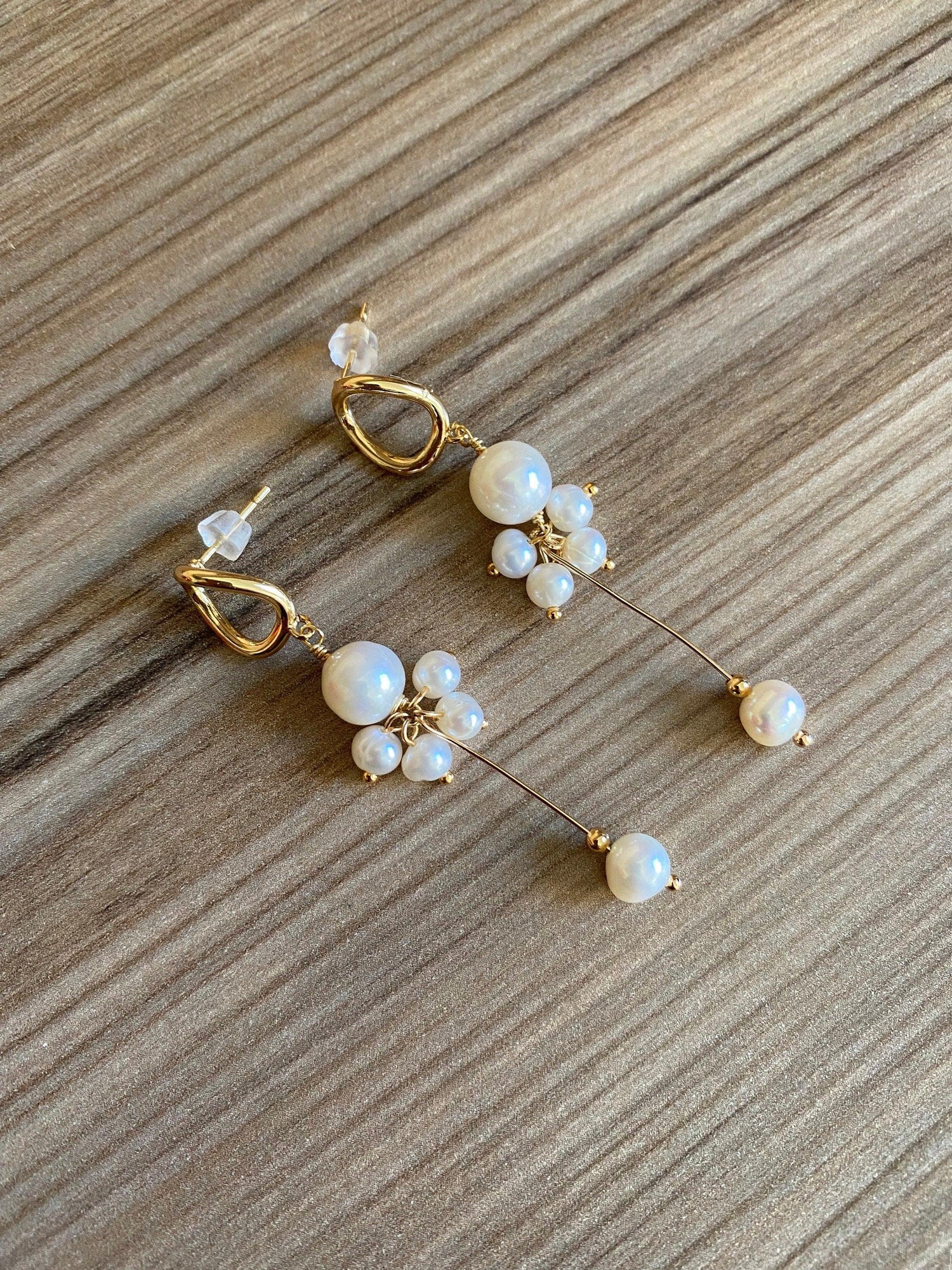 Elegant Long Tassel Style Hoop Earrings, Genuine Freshwater Pearl Drop Earrings, Delicate for Her, 14K Gold Solid. 925 Sterling Silver