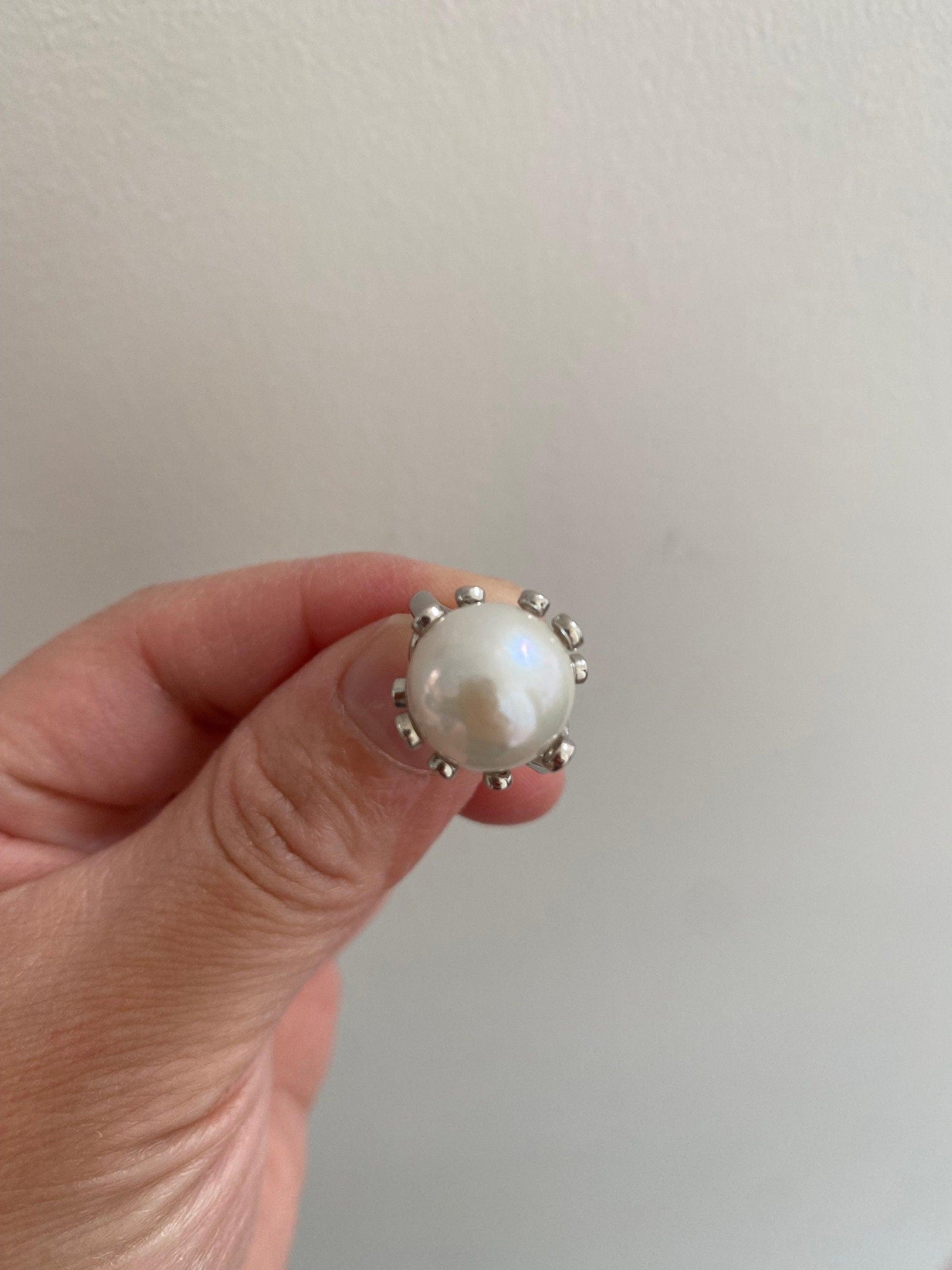 12mm Freshwater Giant Pearl Adjusted Statement Ring in Twisted Zircon Claws