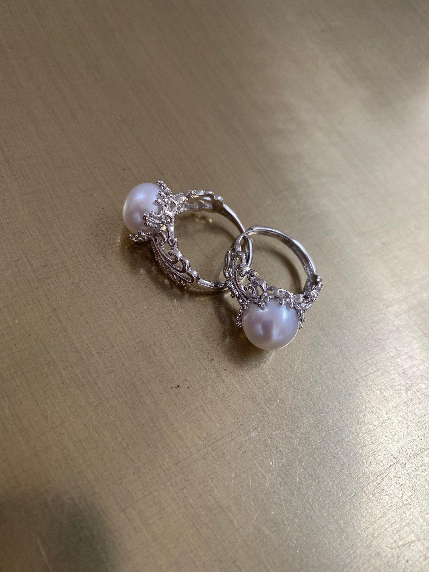 Retro Style Freshwater Pearl Statement Ring, Unique Staking Styles Cocktail Ring, Delicate Large Pearl Ring, S925 Sterling Silver Rare Piece