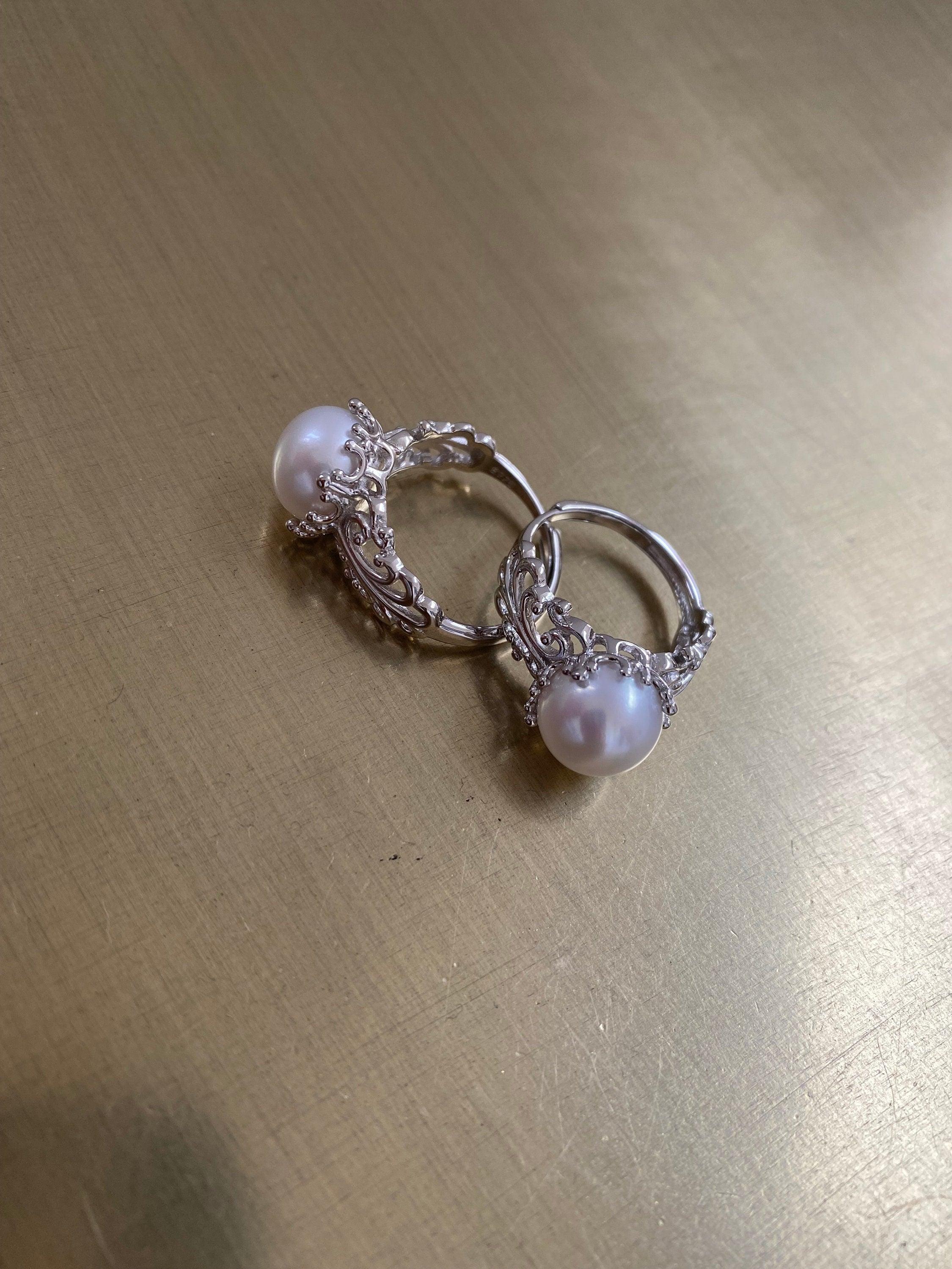 Retro Style Freshwater Pearl Statement Ring, Unique Staking Styles Cocktail Ring, Delicate Large Pearl Ring, S925 Sterling Silver Rare Piece