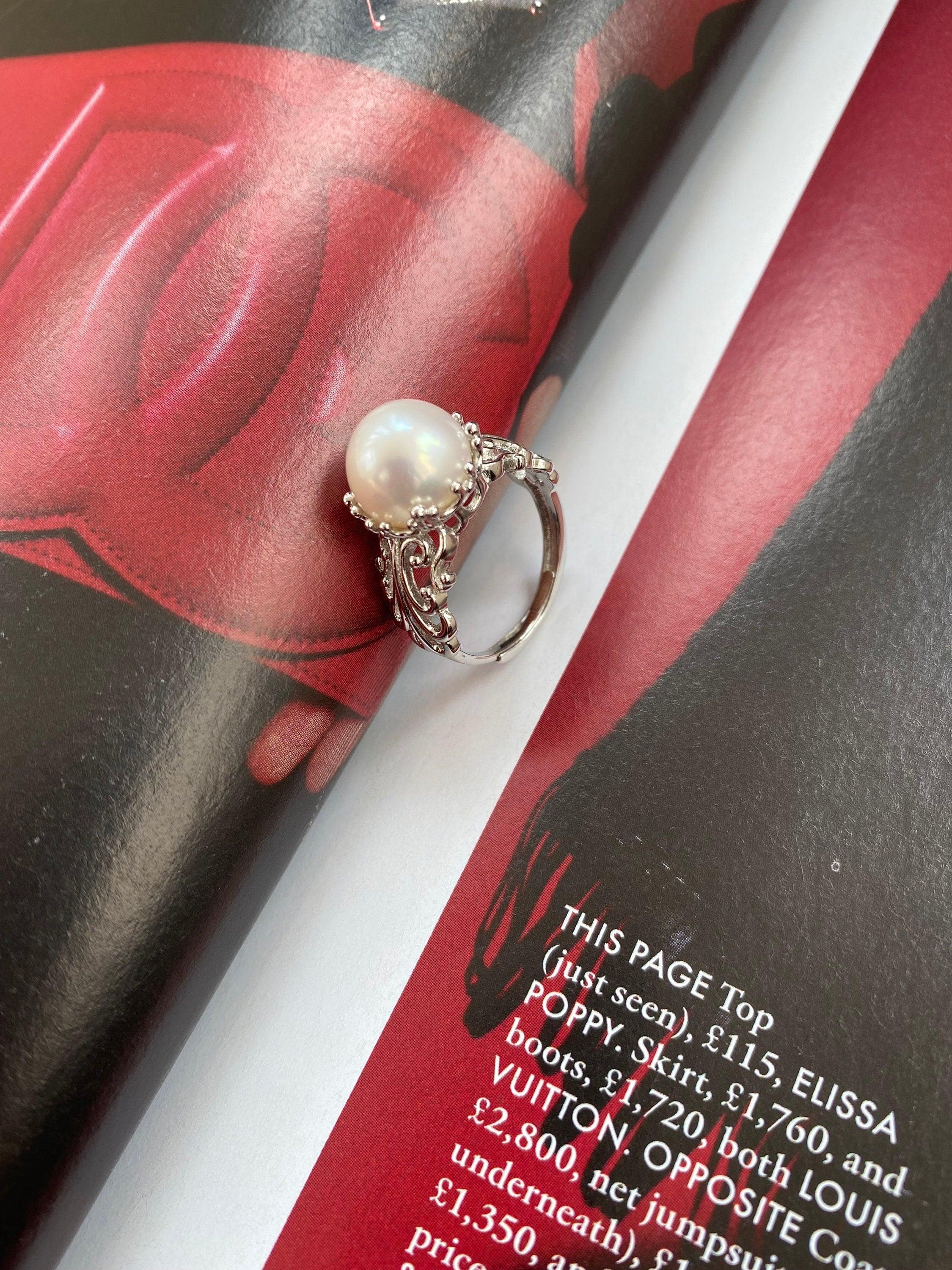 Retro Style Freshwater Pearl Statement Ring, Unique Staking Styles Cocktail Ring, Delicate Large Pearl Ring, S925 Sterling Silver Rare Piece