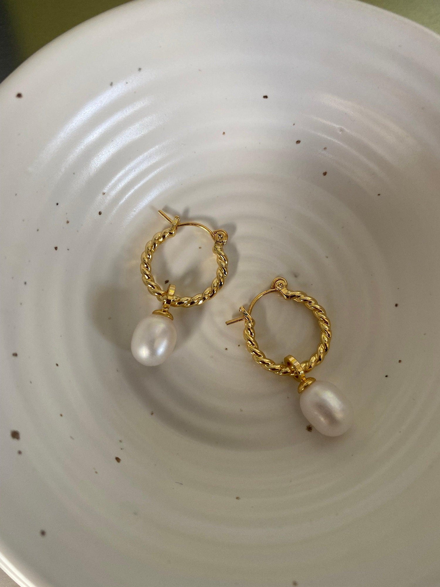 Mini Twisted Helical Pearl Earrings, Natural Freshwater Pearl Hoop Earrings For Her, Two styles in one Earrings. 18K Gold