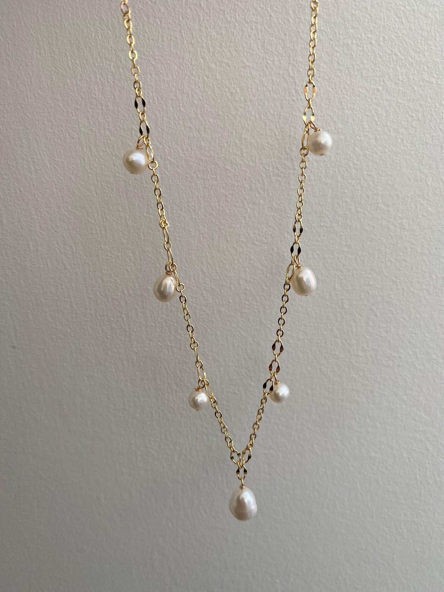 Gold Filled Multiple Drop Pearl Necklace, Dainty Layering Freshwater Pearl Choker for Her, Unique Irregular Pearl Mix Necklace