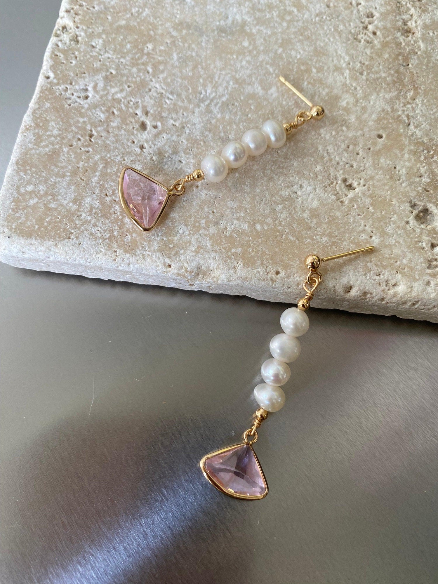 Long Tassel Pearl Earrings, Elegant Pink Drape Freshwater Pearl Earrings, Pearl Drop Earrings for Her, S925 Sterling Silver