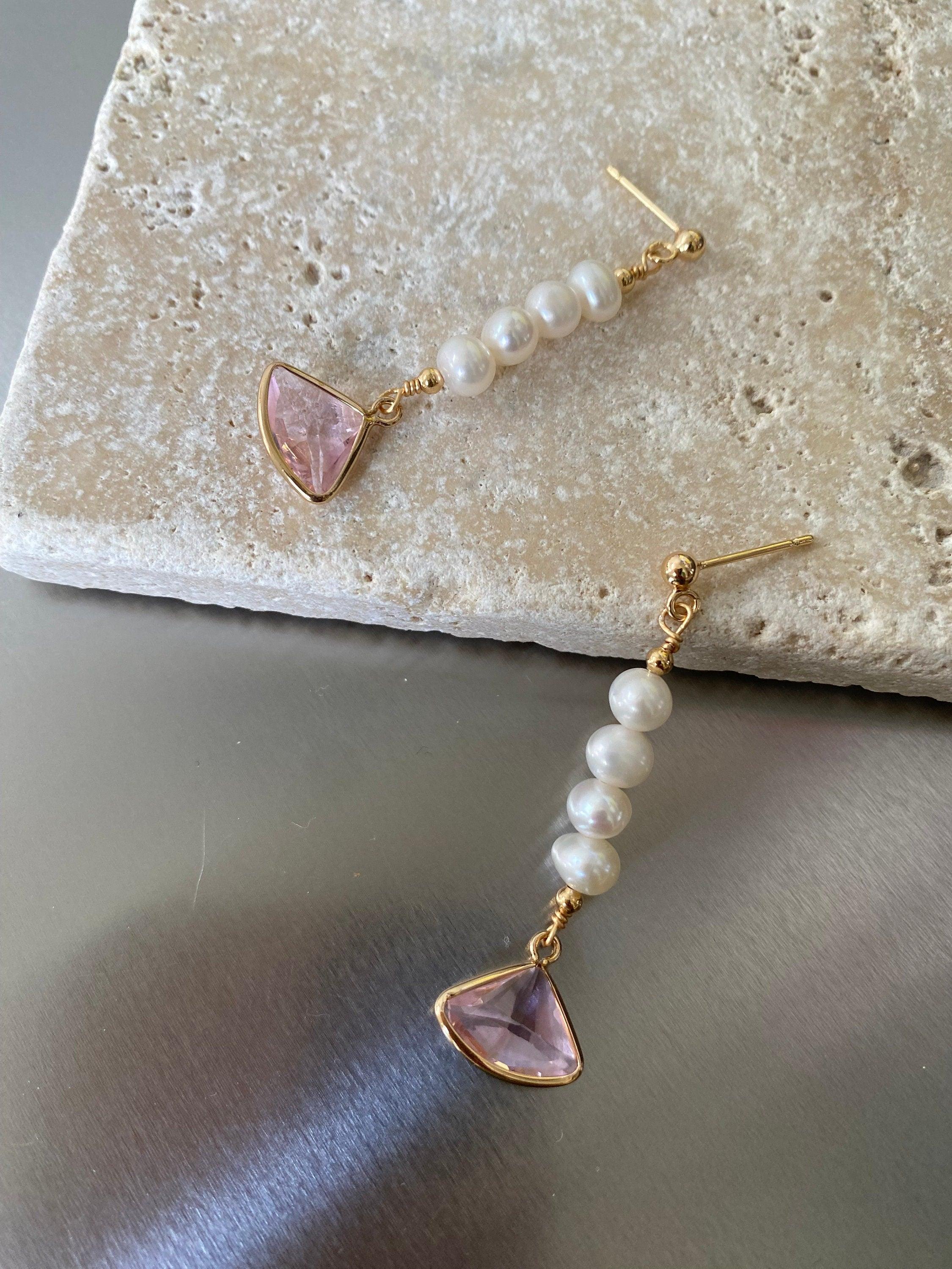 Long Tassel Pearl Earrings, Elegant Pink Drape Freshwater Pearl Earrings, Pearl Drop Earrings for Her, S925 Sterling Silver