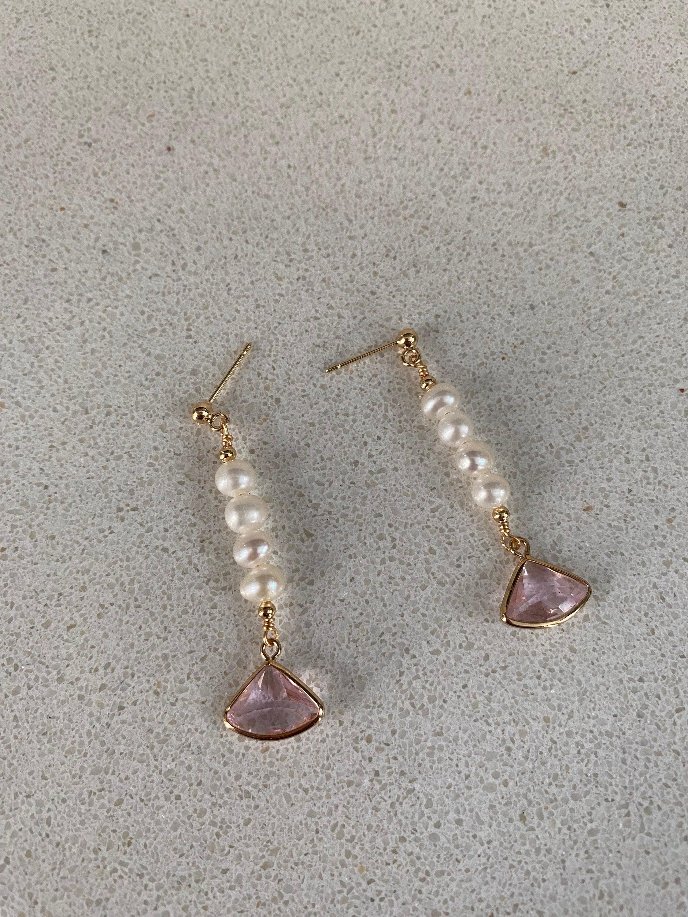 Long Tassel Pearl Earrings, Elegant Pink Drape Freshwater Pearl Earrings, Pearl Drop Earrings for Her, S925 Sterling Silver
