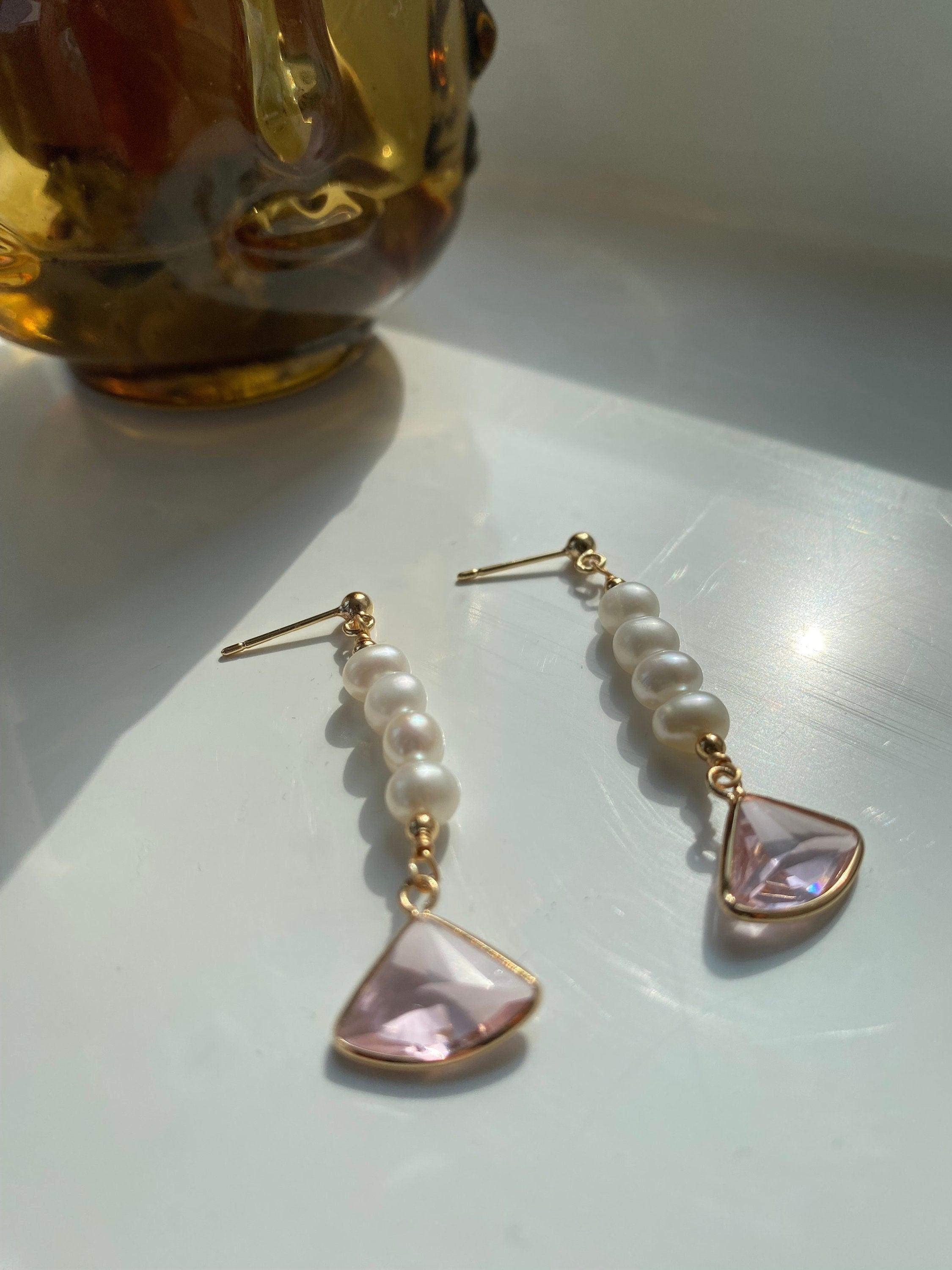 Long Tassel Pearl Earrings, Elegant Pink Drape Freshwater Pearl Earrings, Pearl Drop Earrings for Her, S925 Sterling Silver