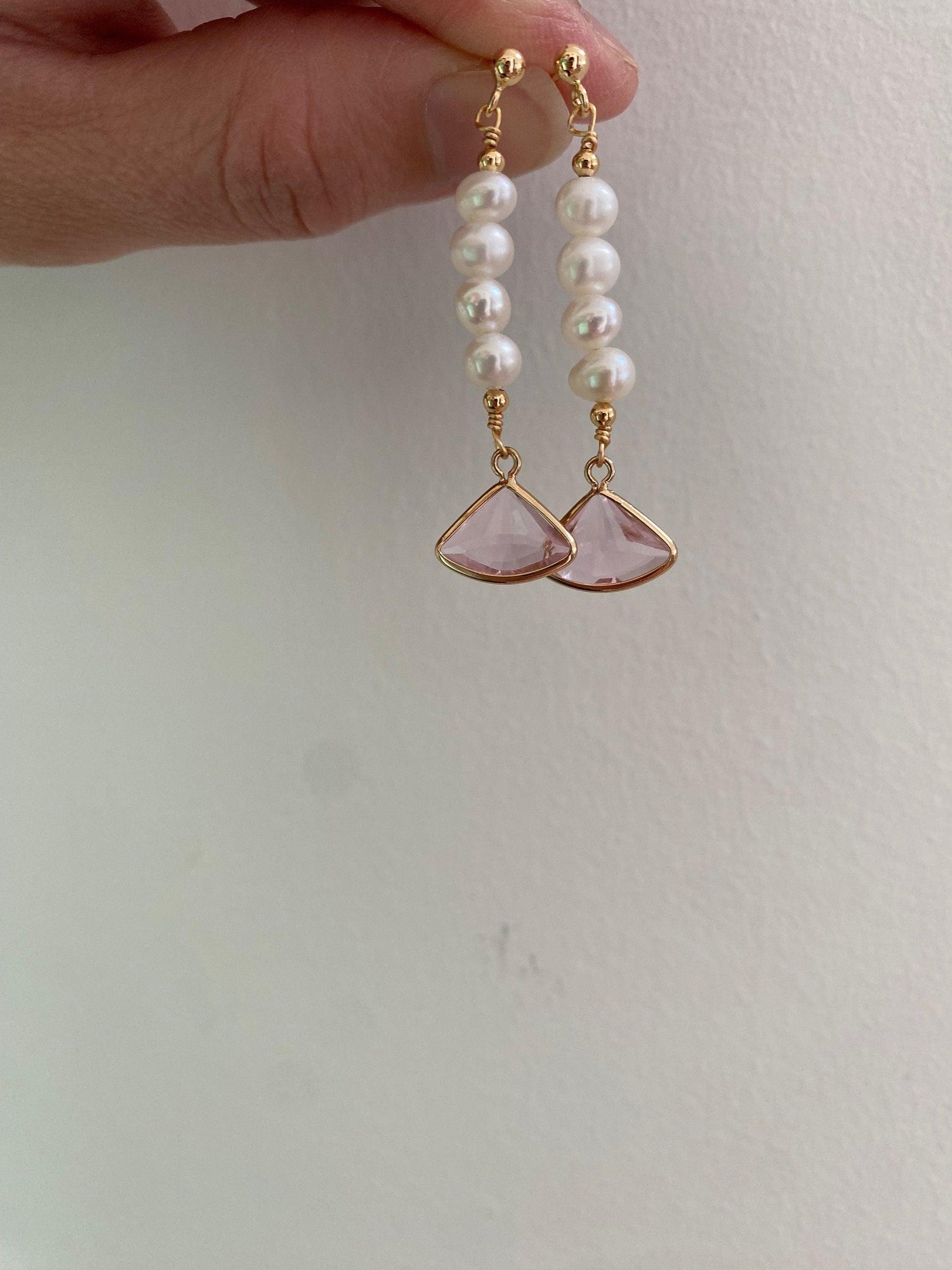 Long Tassel Pearl Earrings, Elegant Pink Drape Freshwater Pearl Earrings, Pearl Drop Earrings for Her, S925 Sterling Silver
