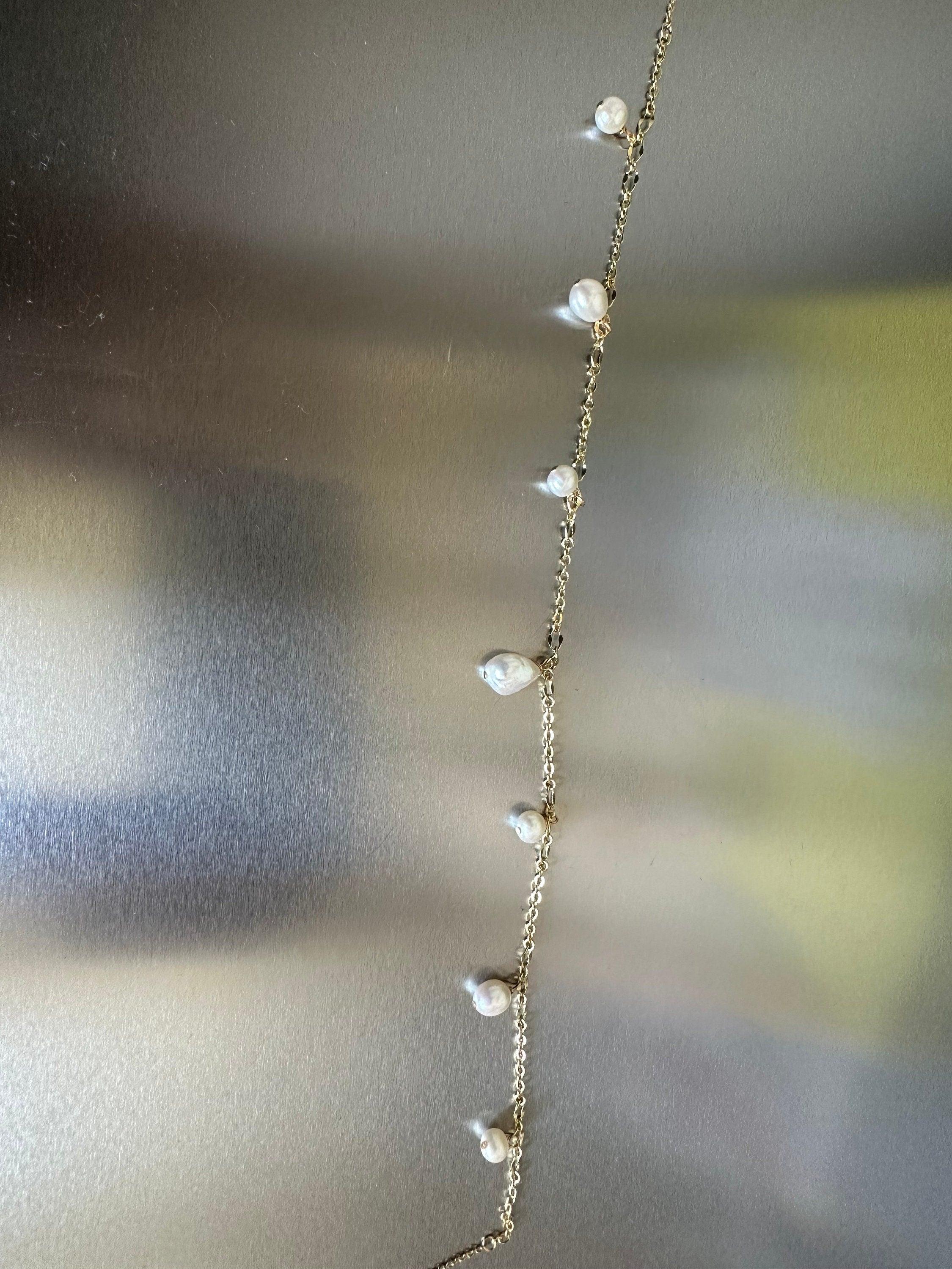 Gold Filled Multiple Drop Pearl Necklace, Dainty Layering Freshwater Pearl Choker for Her, Unique Irregular Pearl Mix Necklace