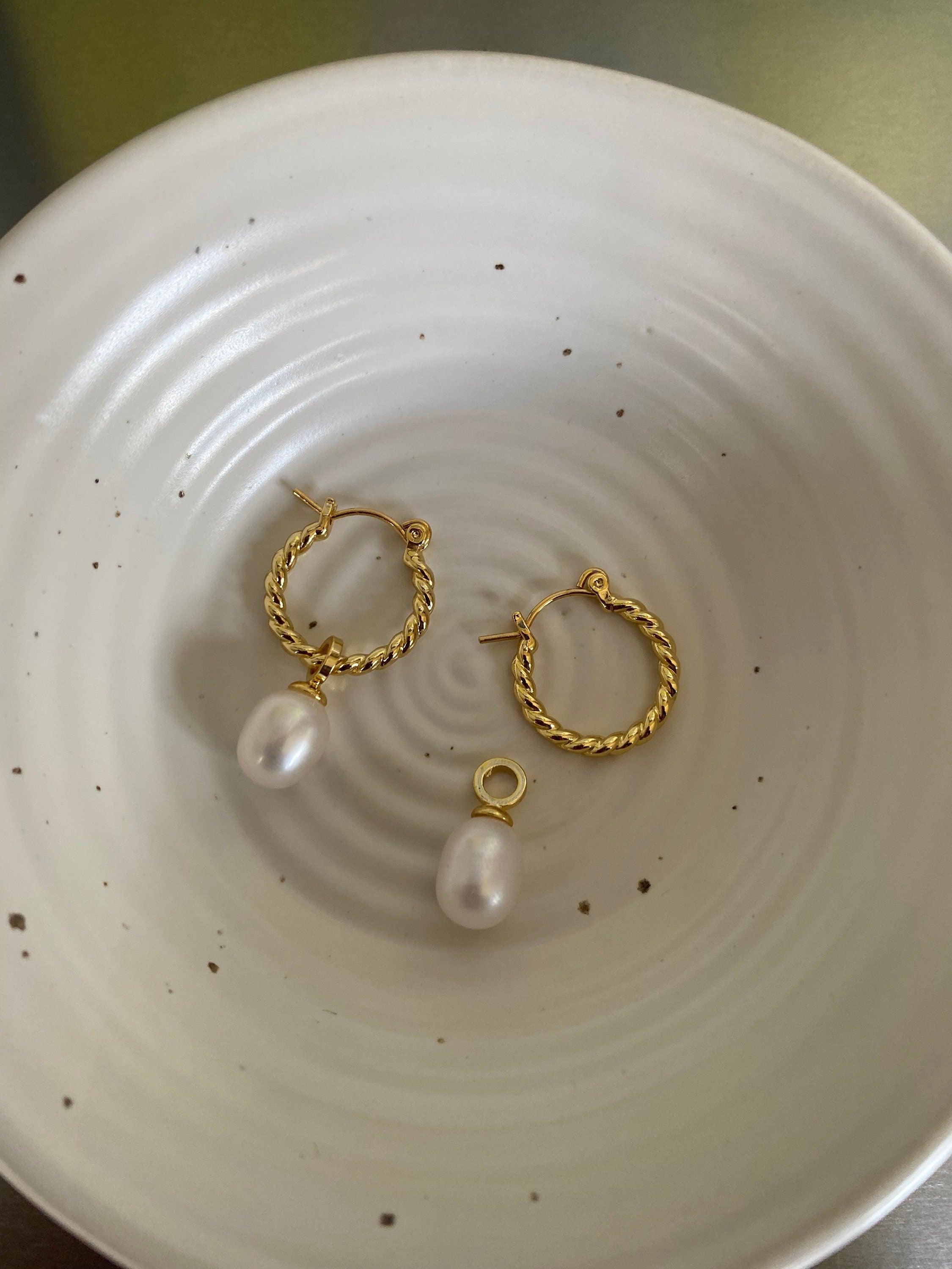 Natural Freshwater Pearl Hoop Earring, Twisted Freshwater Pearl Dangle Earring for Her, 2 Way Statement Earring, 18K Gold
