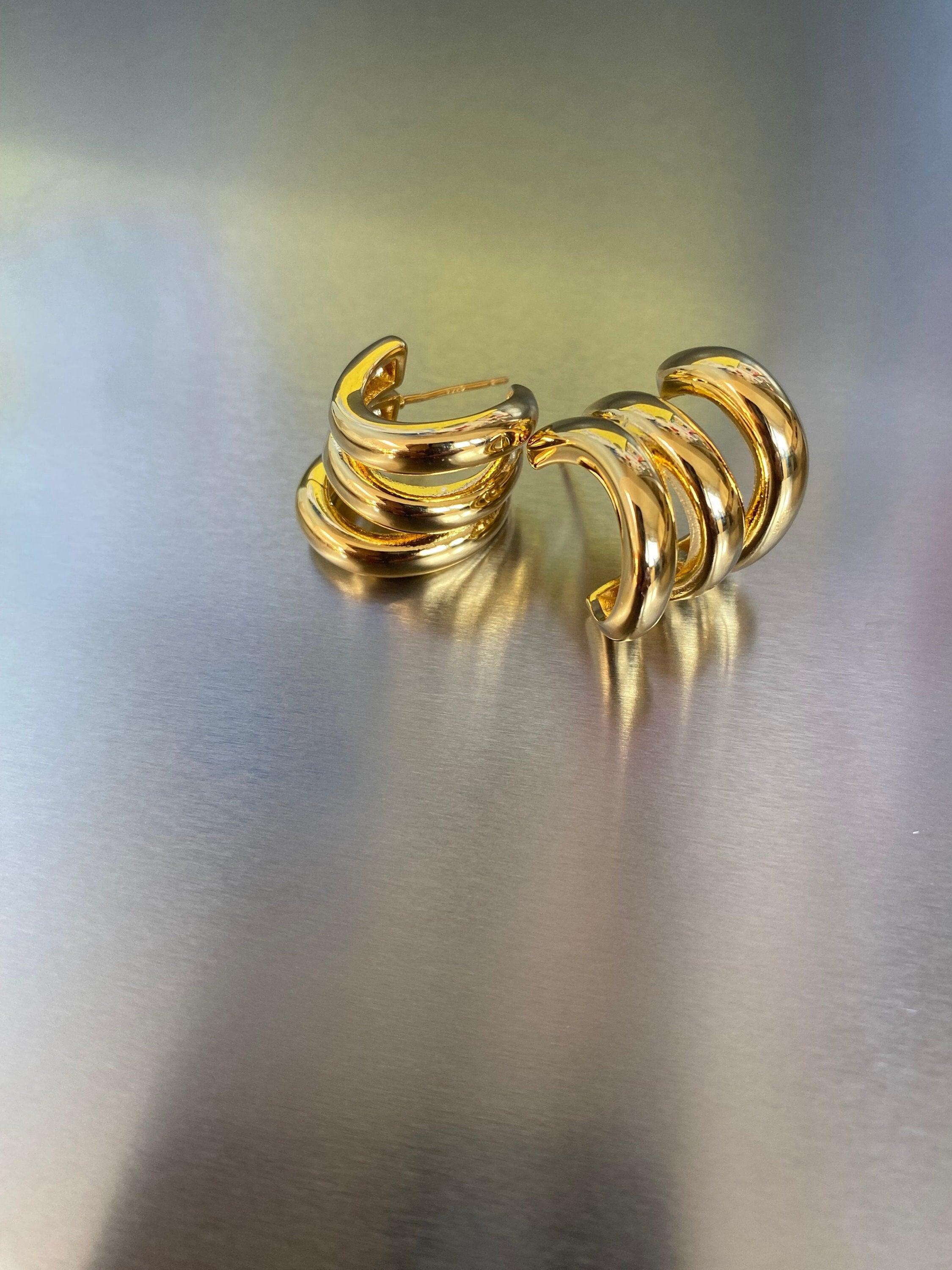 18K Gold Triple Layered Hoop Earring for Women