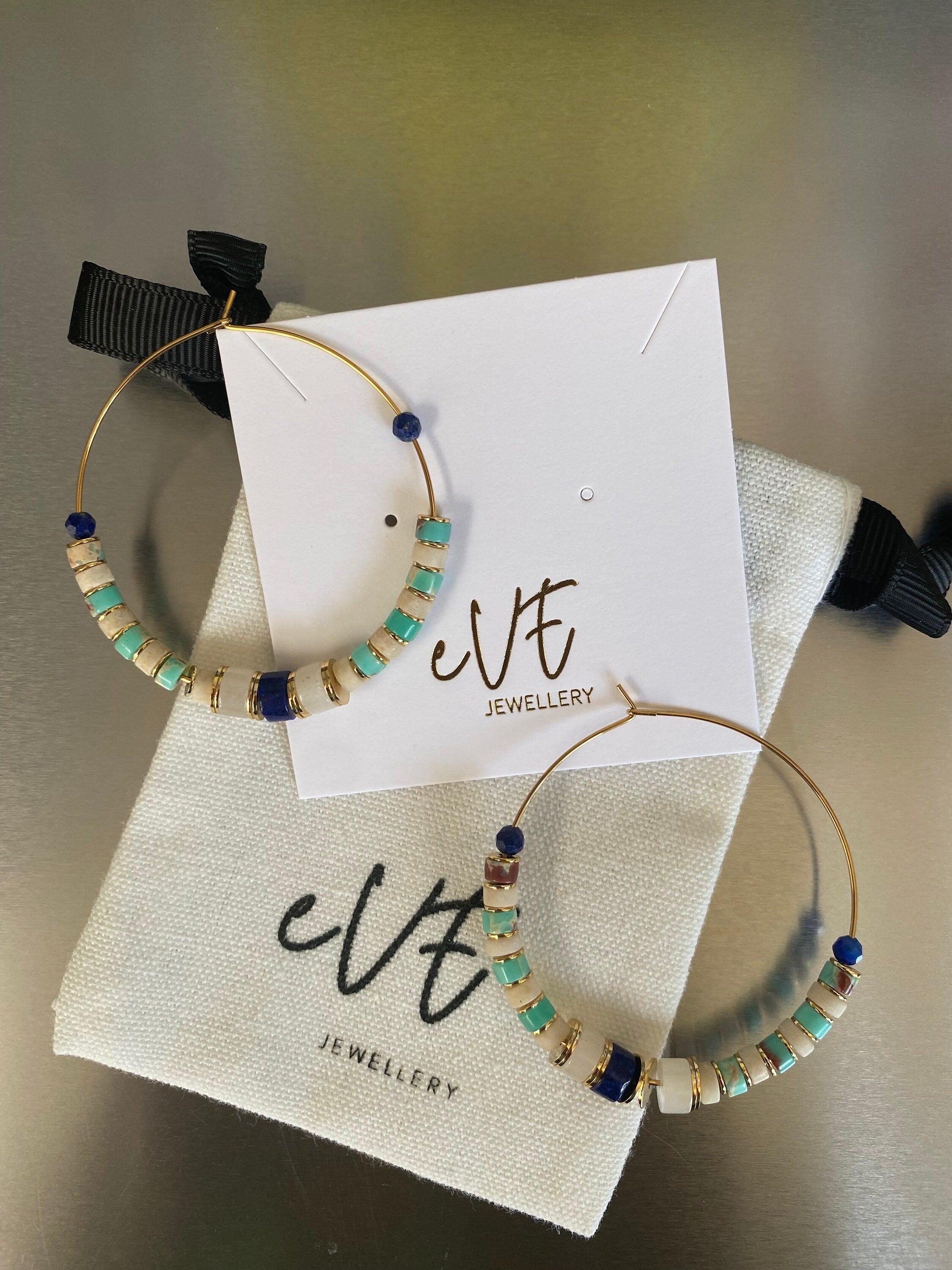 18k Gold Hoop Earrings with Pink Rose Quartz and Turquoise Gemstones for Her