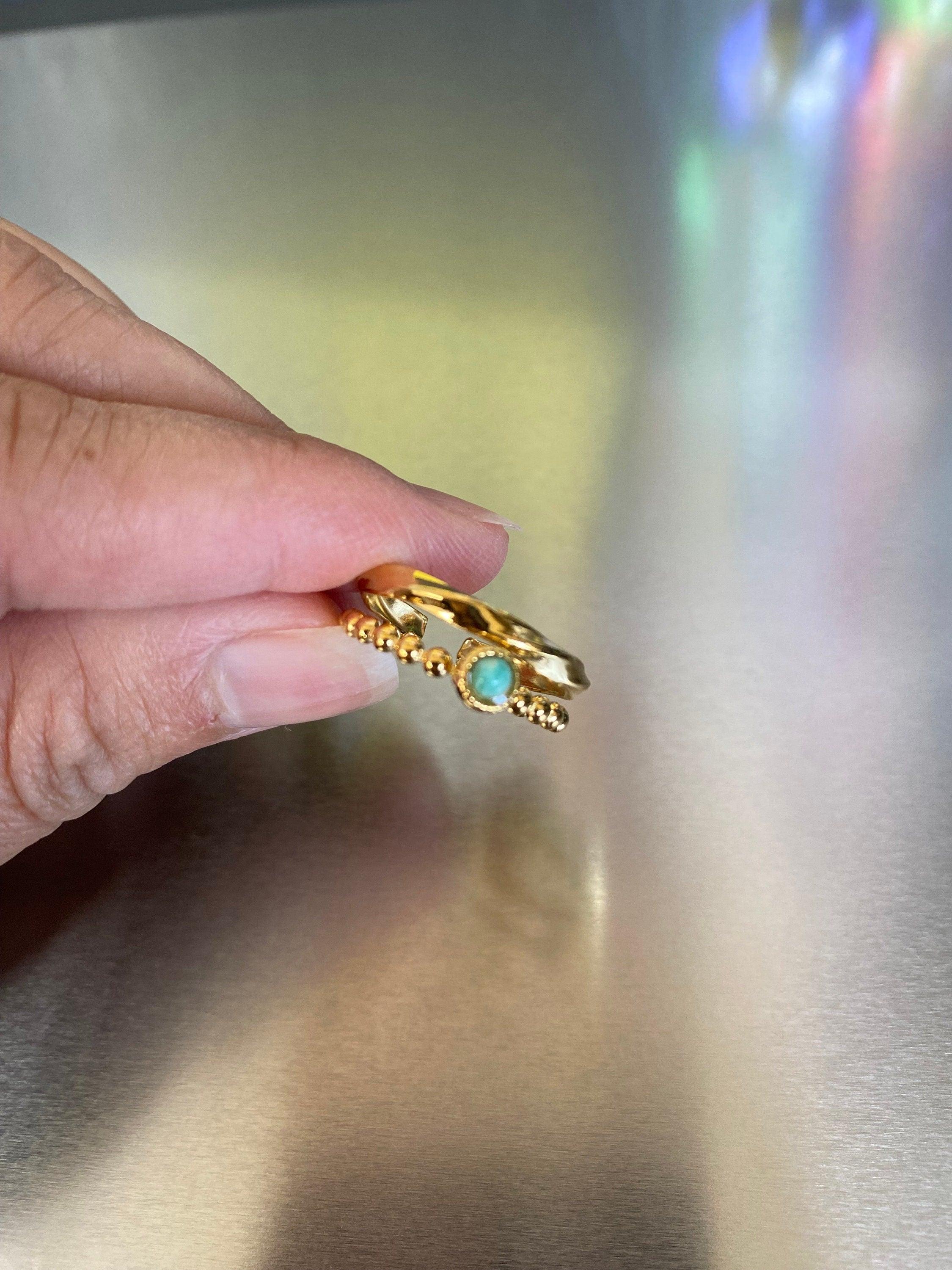 Blue Lapis Lazuli Ring, Double Layered Turquoise Ring, Multiple Layered Black Zircon Ring. Adjustable Semi Precious Stone Ring Lucky Stone